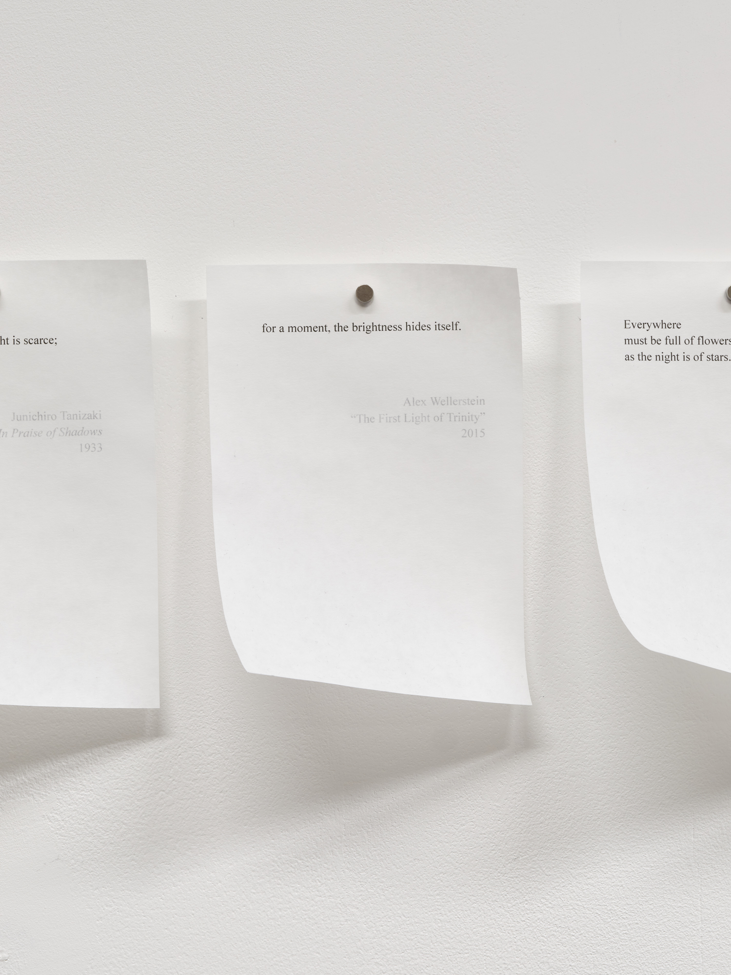 Poem in High Contrast, 2025. Inkjet print on tracing paper with magnets.