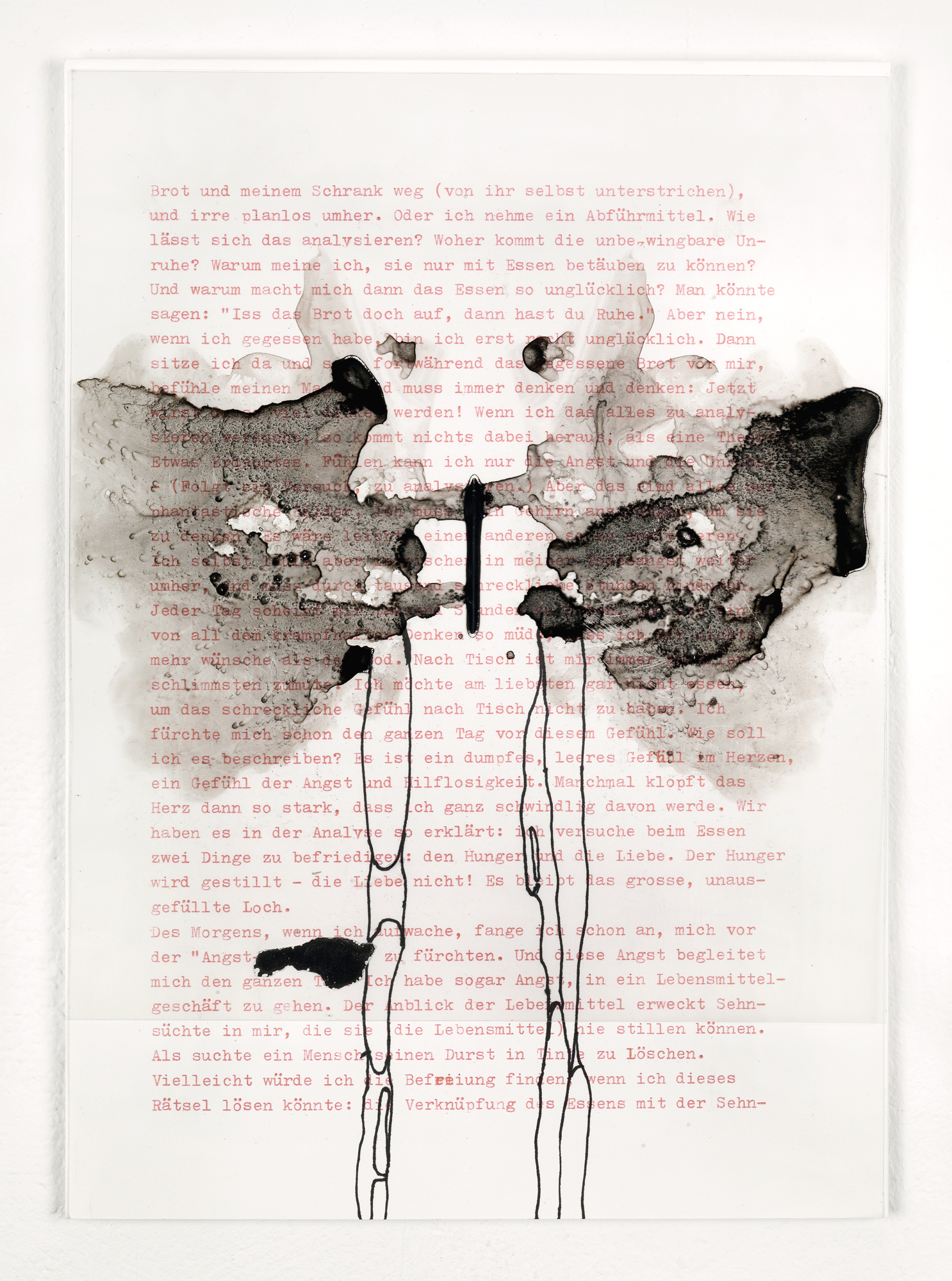 Fragments (Ellen W.)  – 15 Felt tip pen, gouache pen, acrylic sheet on typed paper 29,7 x 21 cm