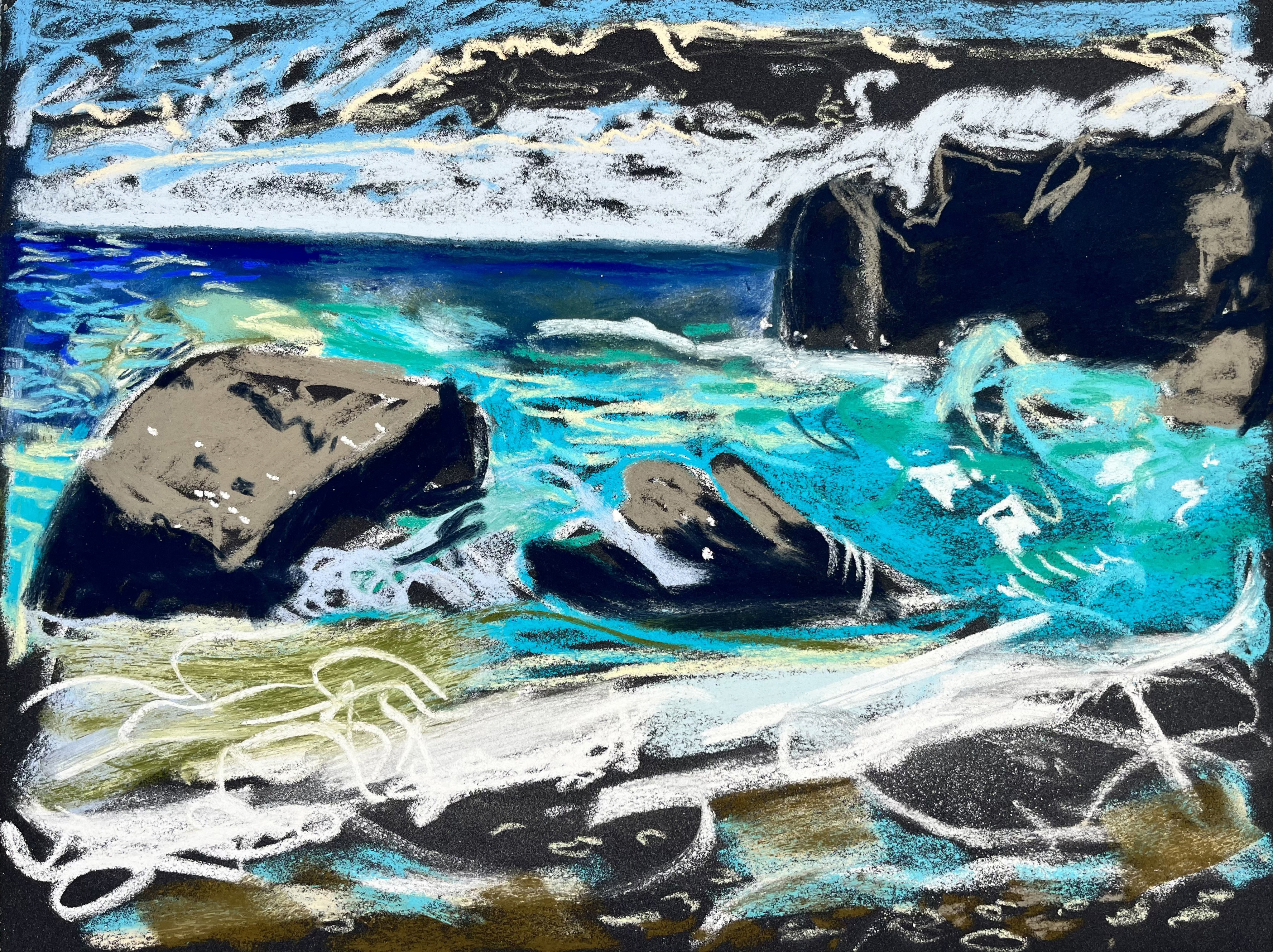 Surf at S&egrave;te, noon, 2023Pastel on paper11 4/5 x 15 3/4 in.30 x 40 cm