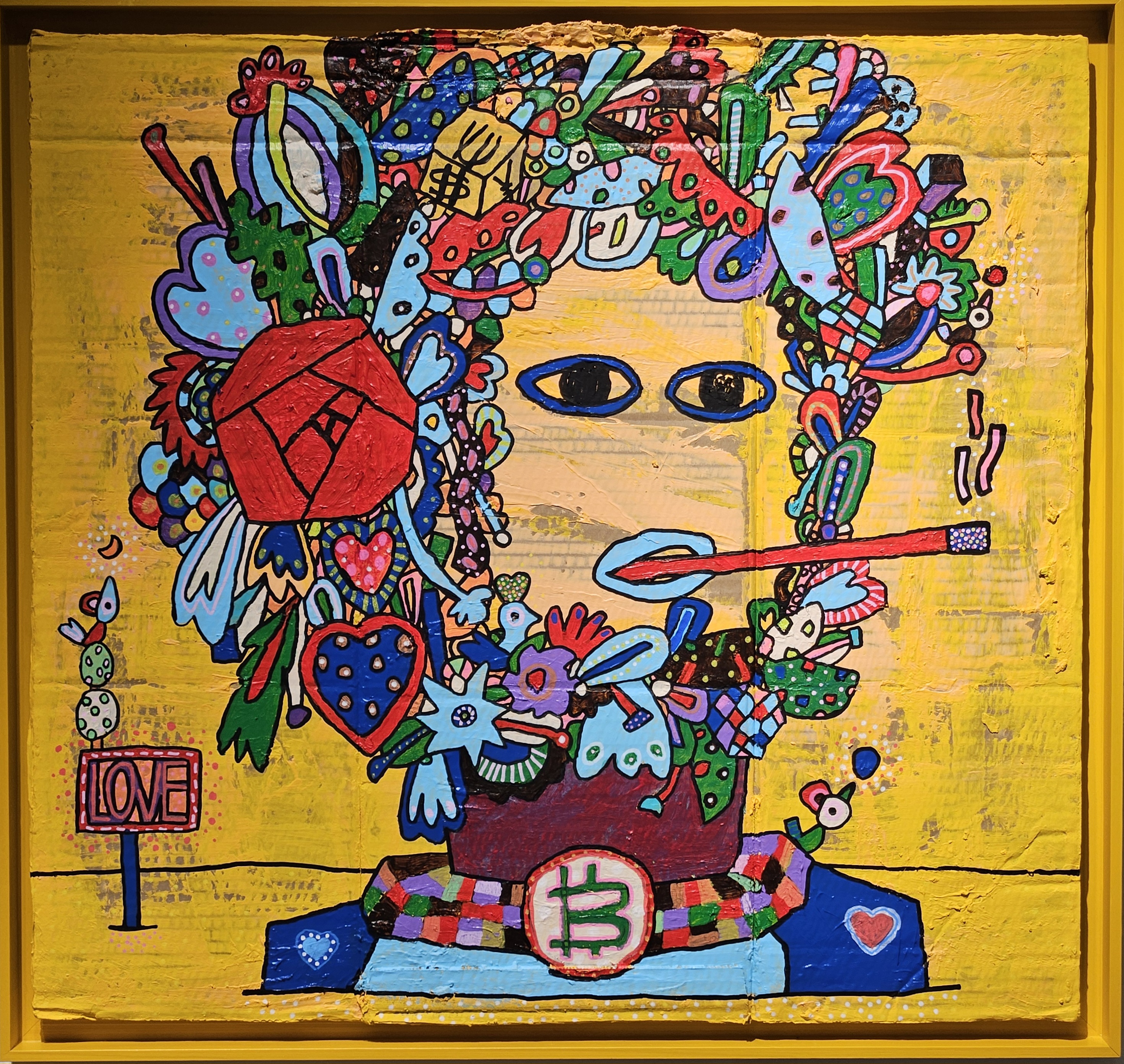 許願先生 - LOVE。Mr.makeAwish  -  LOVE。Acrylic, cardboard, Cm   62.5 x 60 / 67 x 63, 2024