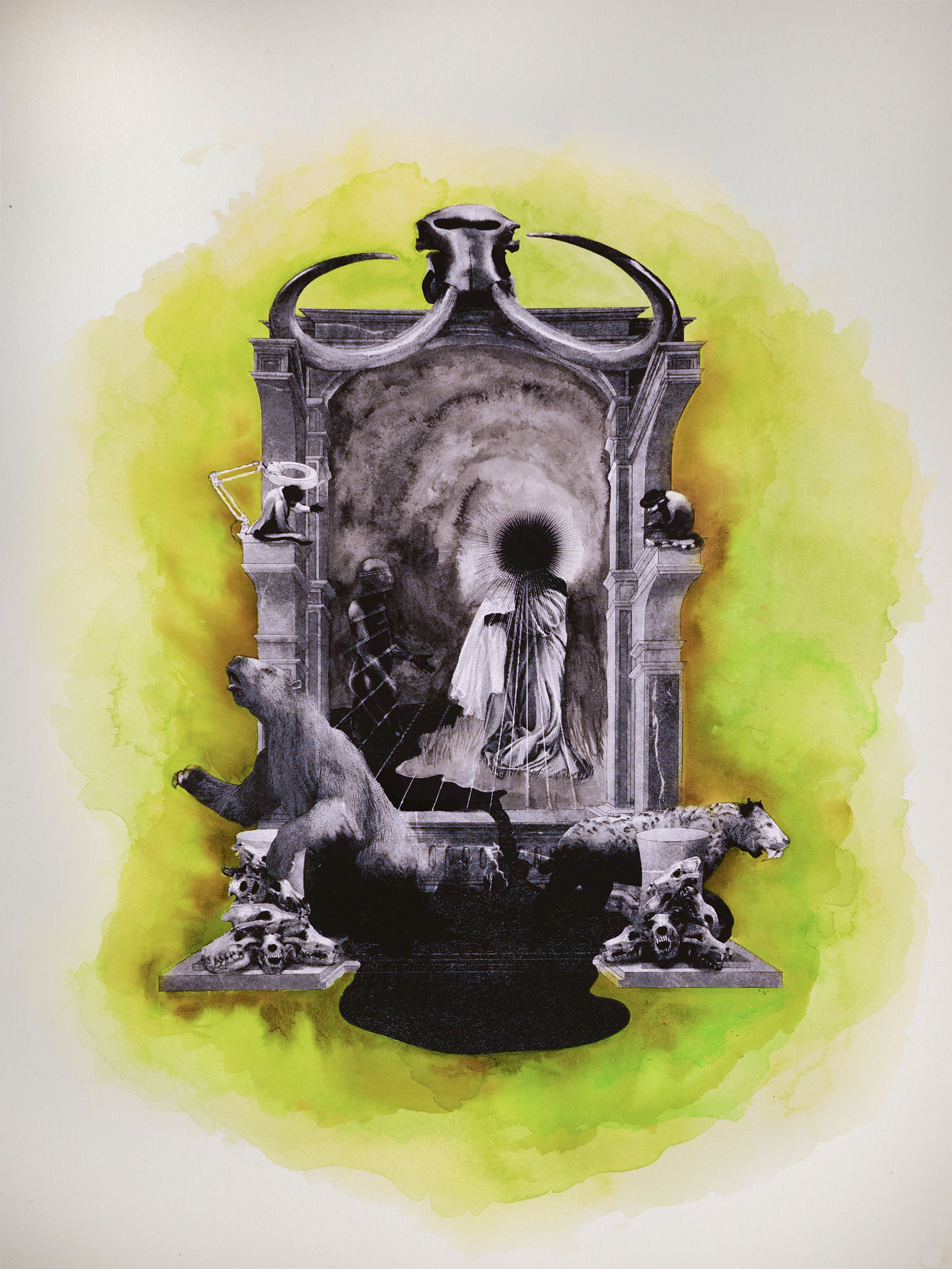 Tar Pit Specimen Variation 4, unique hand-colored silkscreen print, 30 x 22 in.