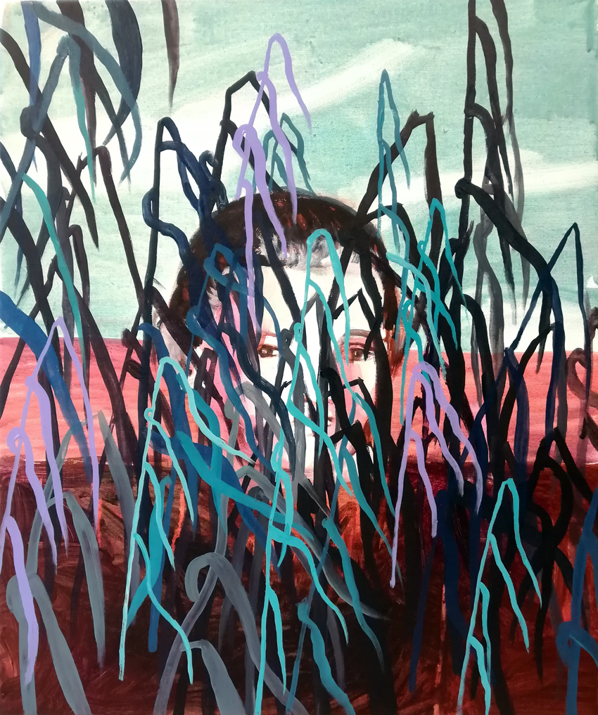 Behind plants, acrylic and oil on canvas, 60/50 cm