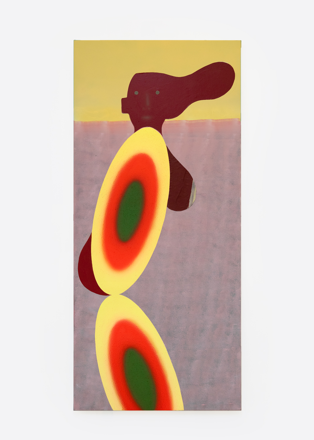 From the top of a cliff, 2023 Acrylic, sawdust and fabric on canvas160 x 72 cm