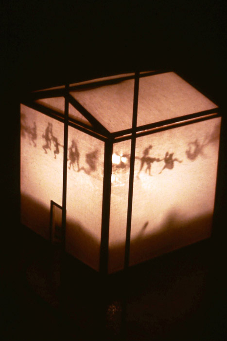 House in glade (installation view) muslin, electric motor, cardboard, wax, steel