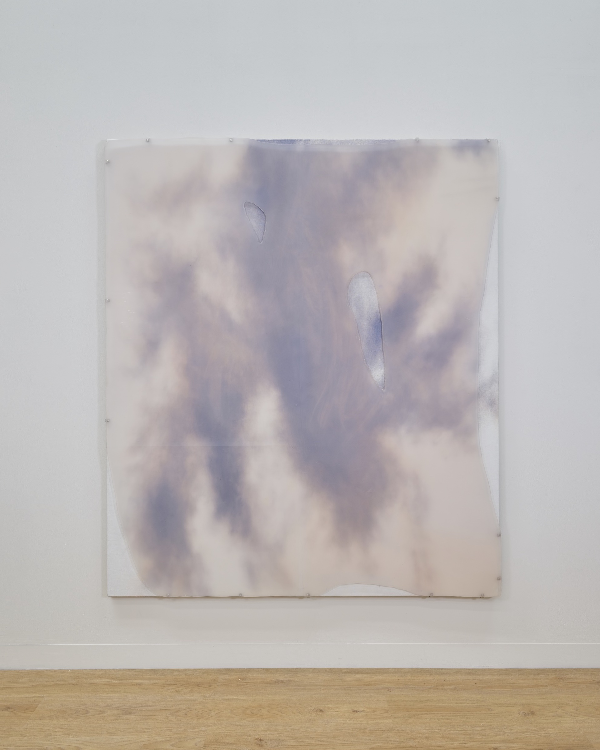 A love letter written in the shower fog. Oil, gesso, glue size, linen, artist resin, alcohol pigment, aluminium, and screws, on hardwood support. 175 x 150 x 5.5 cm. 2022-2023