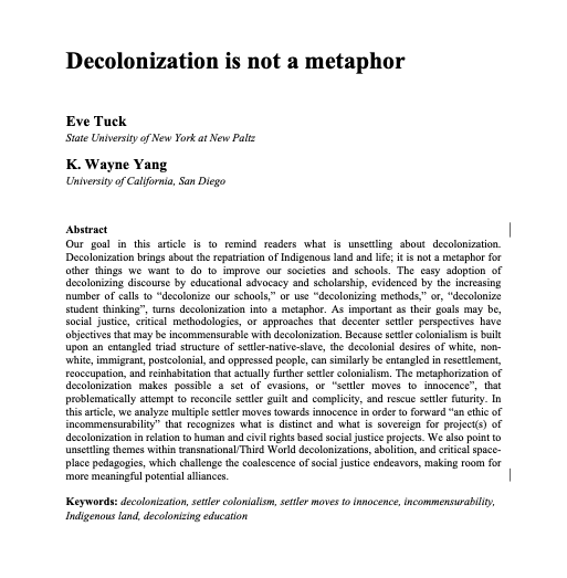 Eve Tuck, K. Wayne Yang, Decolonization is not a metaphor (EN)