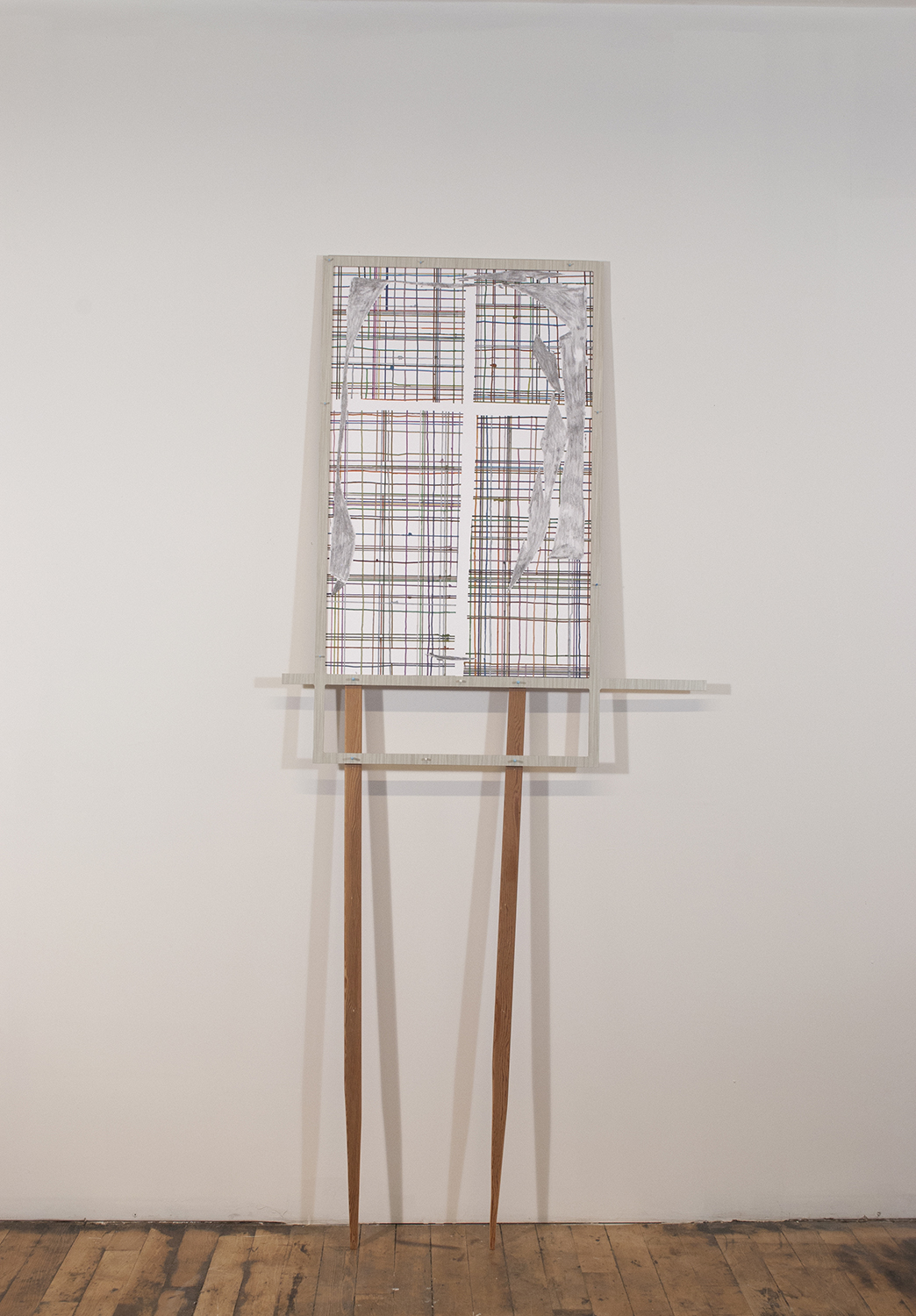 the basement jubilee  Ink, graphite and colored pencil on paper. Formica and wood.  2011 - 92 x 32 x 2