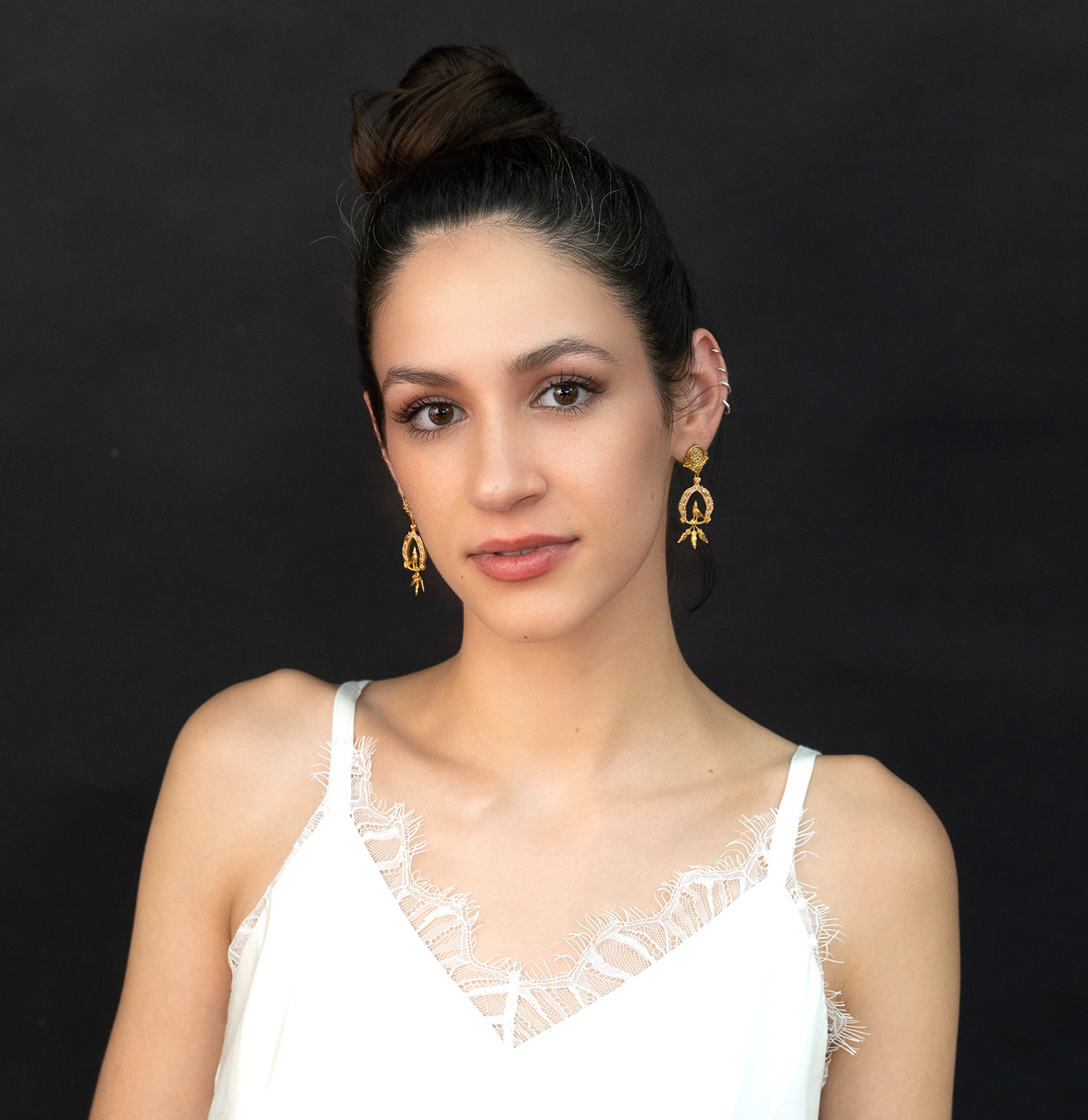 Vigor Earrings with Feathers Gold and Blush View 10 by Angela Mia