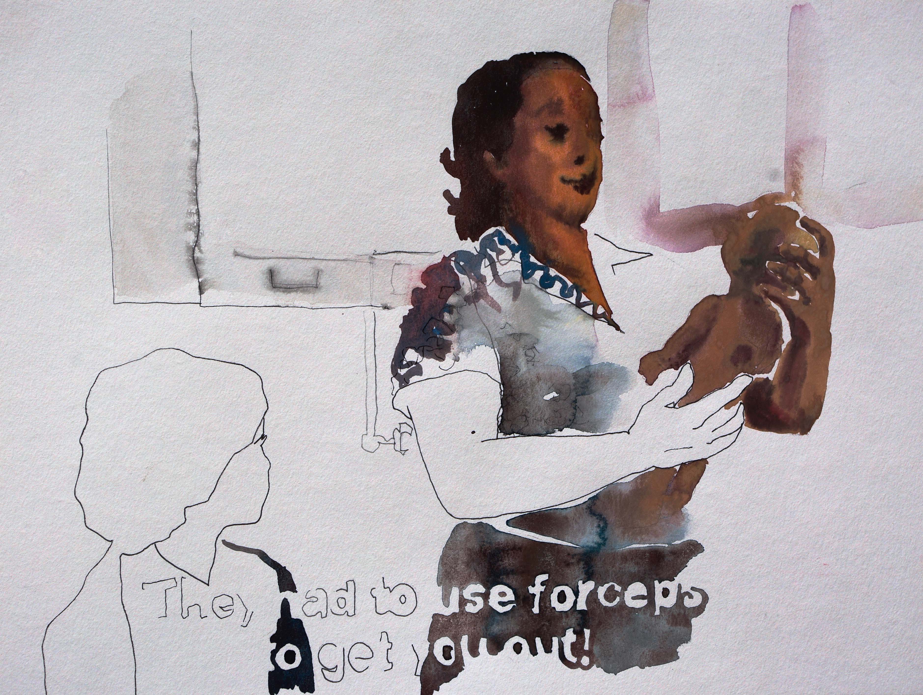 sub -6, stylo noir et aquarelle, , 30x40 cm, 2014