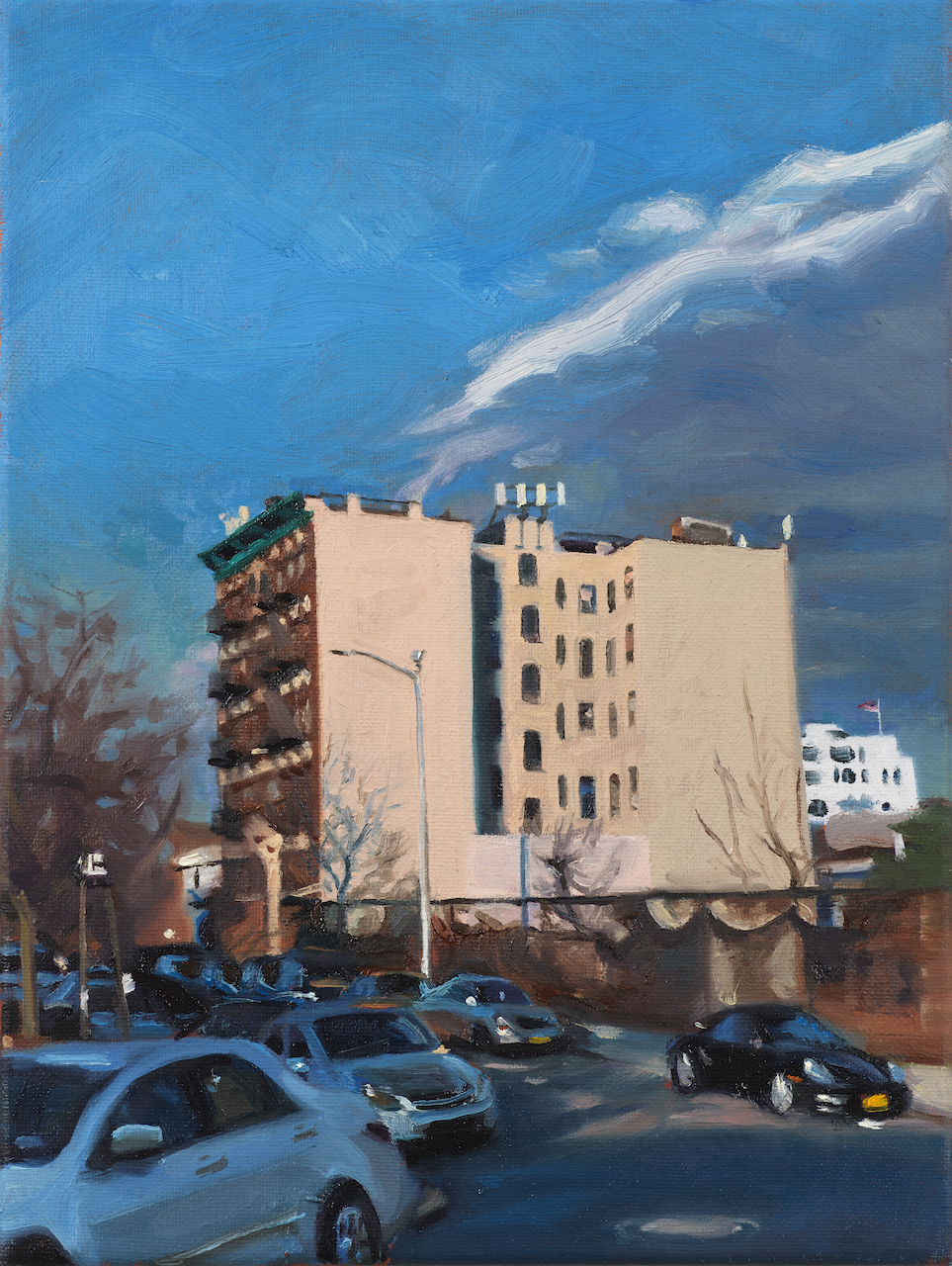 February 9, 2020 (5G Tower),  oil on canvas, 12x9", 2021