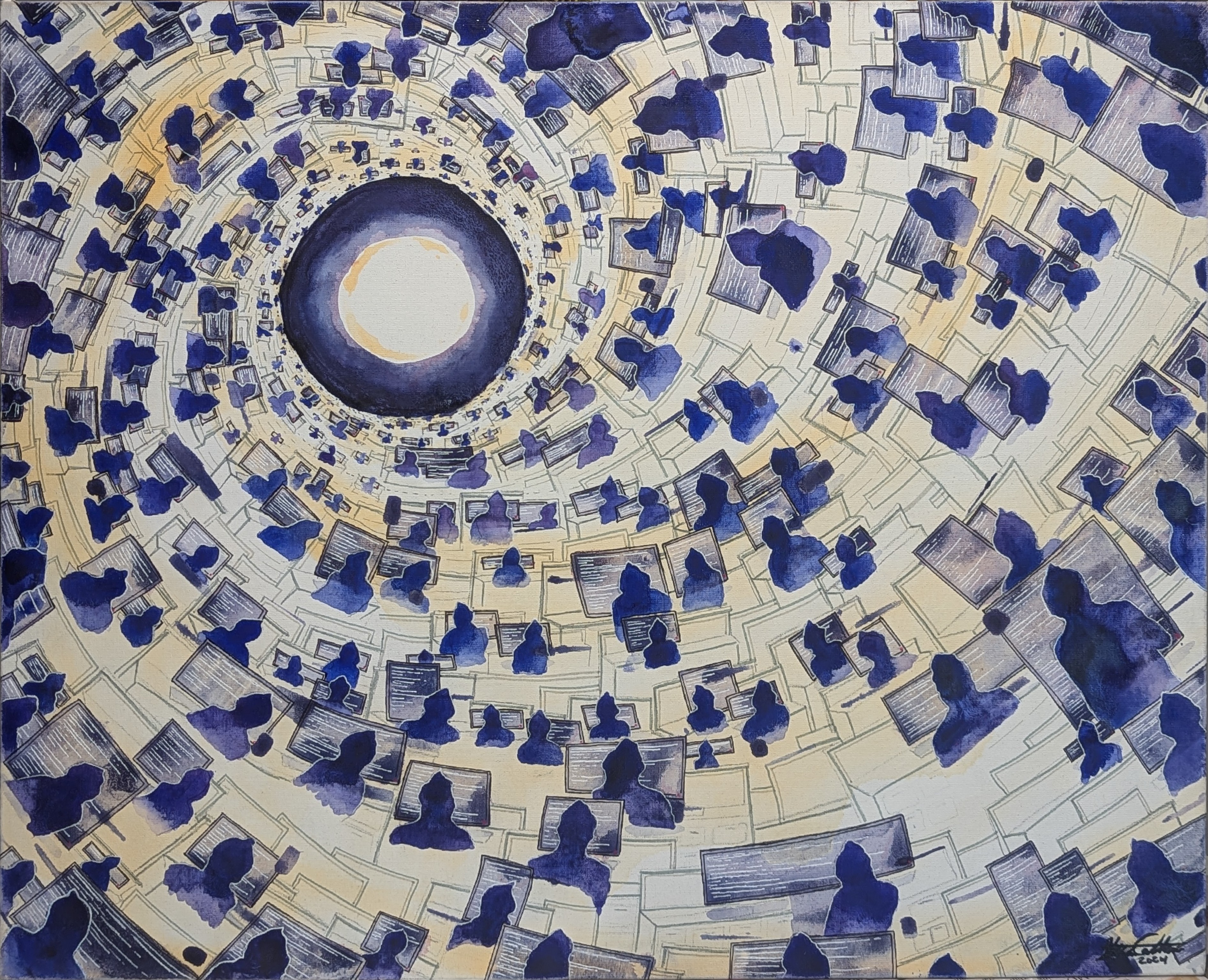 Can Everybody See My Screen, Watercolor, Pen