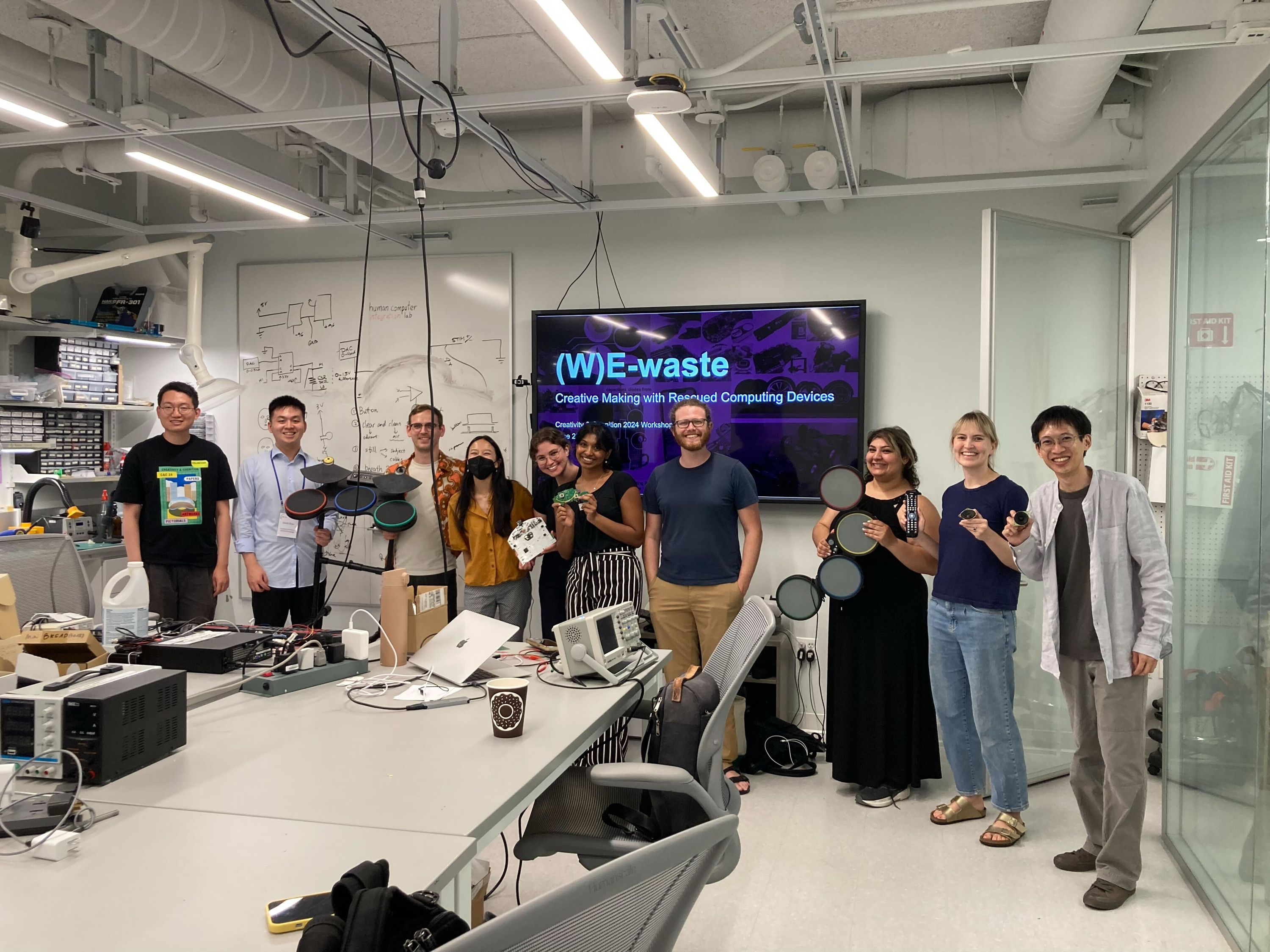 Group photo of our (W)E-waste Workshop as part of the 2024 ACM Creativity & Cognition Conference.