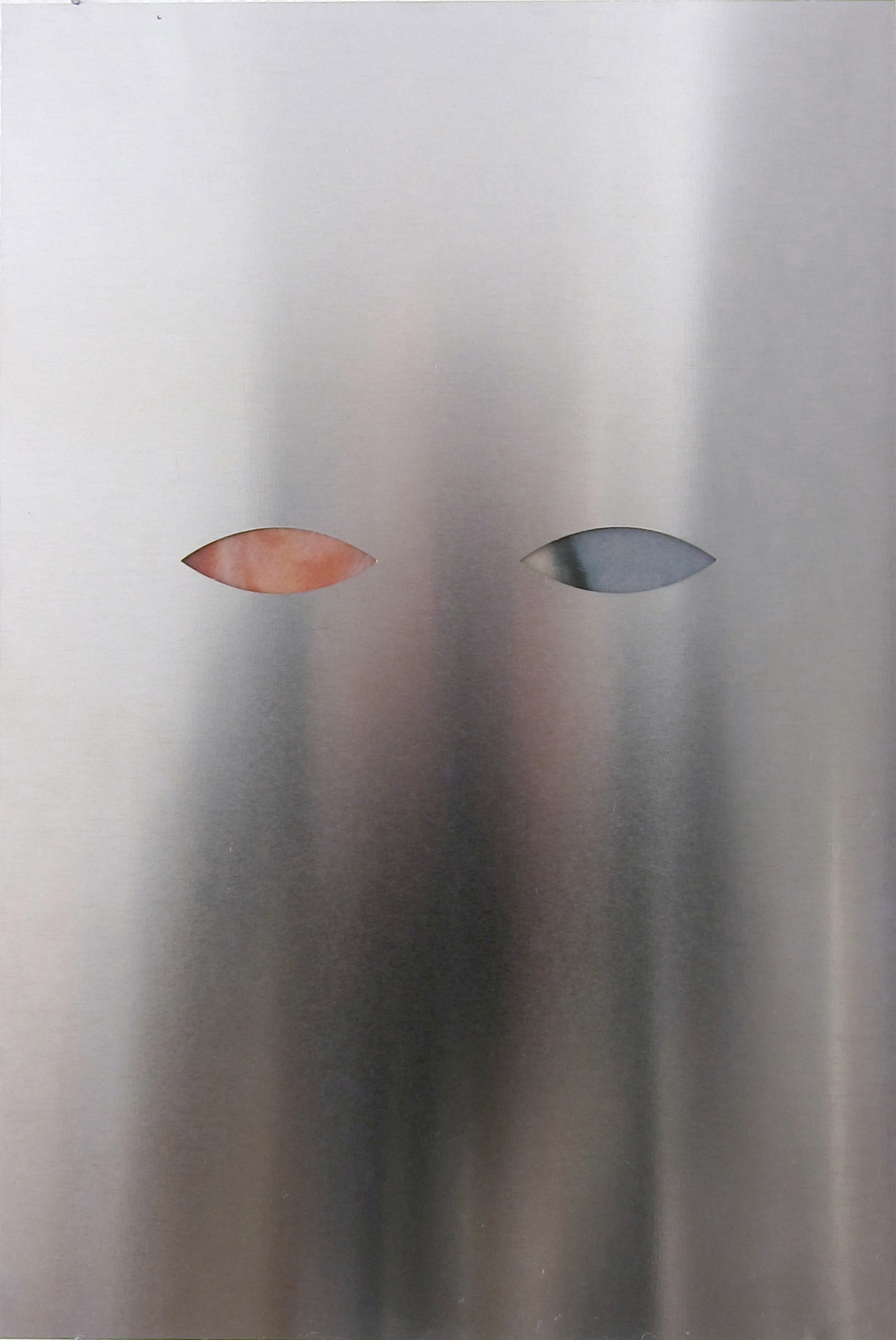 Mascarade # 1, cut steel and vintage advertising from Interview Magazine, 27,4x43 cm, 2012.