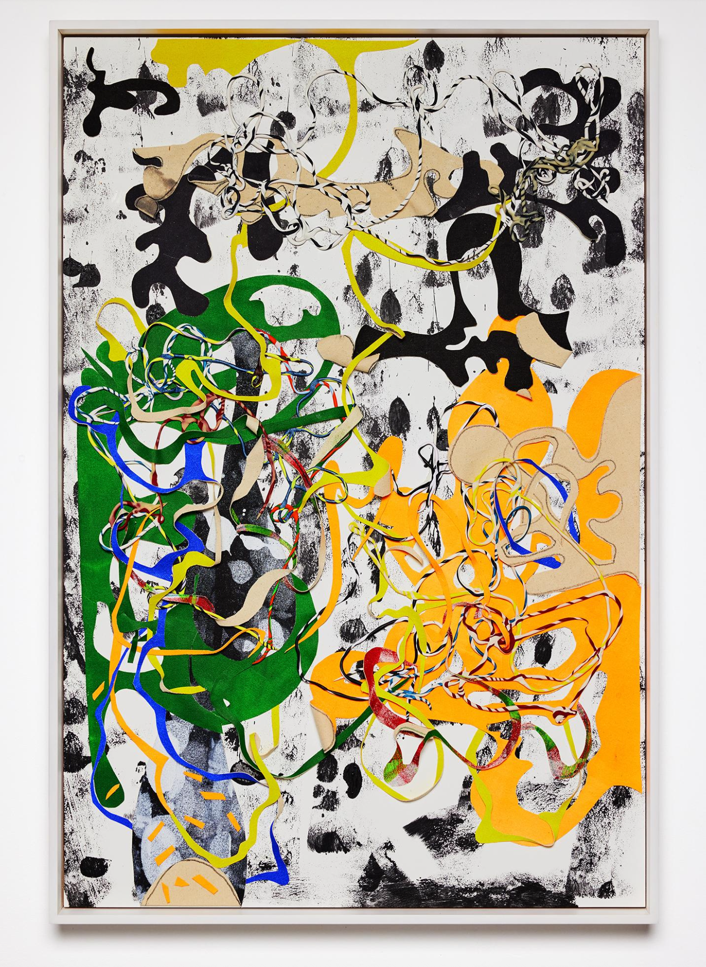 Sun You: No Title (reference name: Green+Orange),2025, Polymer clay, acrylic canvas on panel in the artist’s frame, 37 x 25 x 2 inches