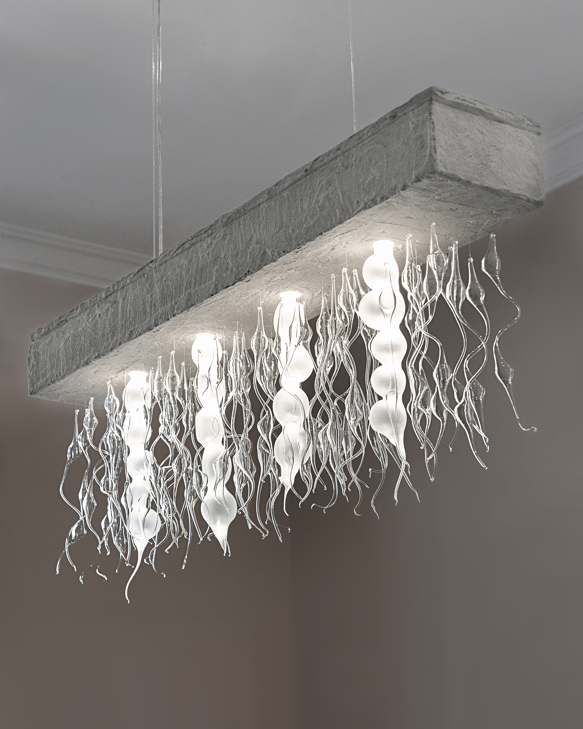 Chandelier lamp made with blown glass, Pelagia Noctiluca II (Clavel de Mar II) from Plaja Studio