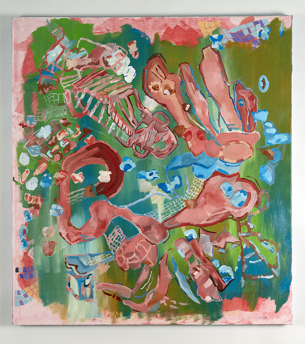 Vaccine, oil and acrylic on linen, 36 x 40 inches, 2025