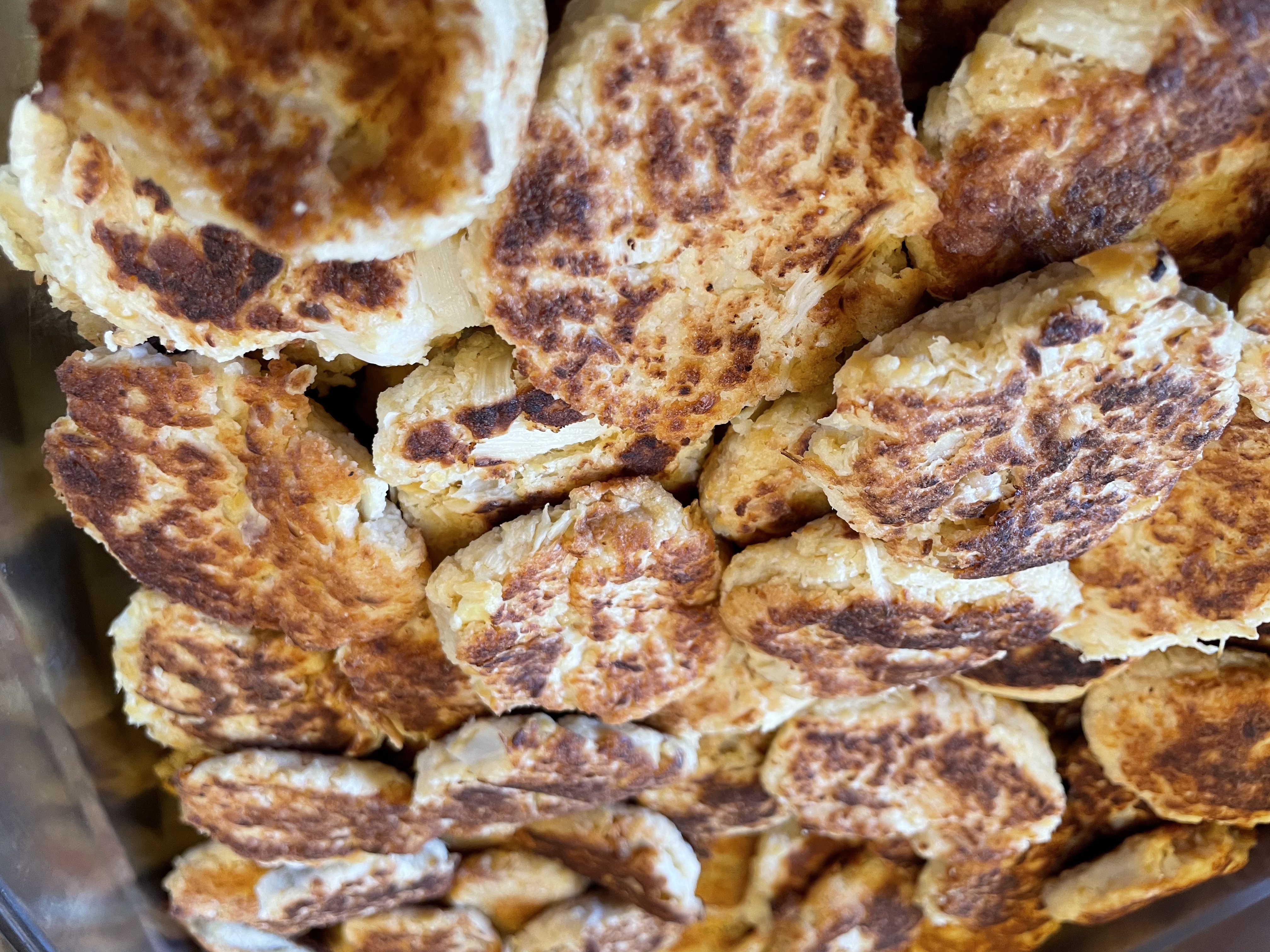 Chickpea & Hearts of Palm Bites with scallions, & garlic, shaped into small bites & seared until golden brown accompanied by mango chutney mustard aioli