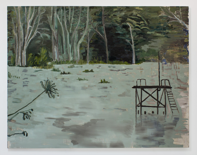 Plataforma de mergulho no meio do p&acirc;ntano, 2016, &oacute;leo sobre tela, 140 x 180 cm