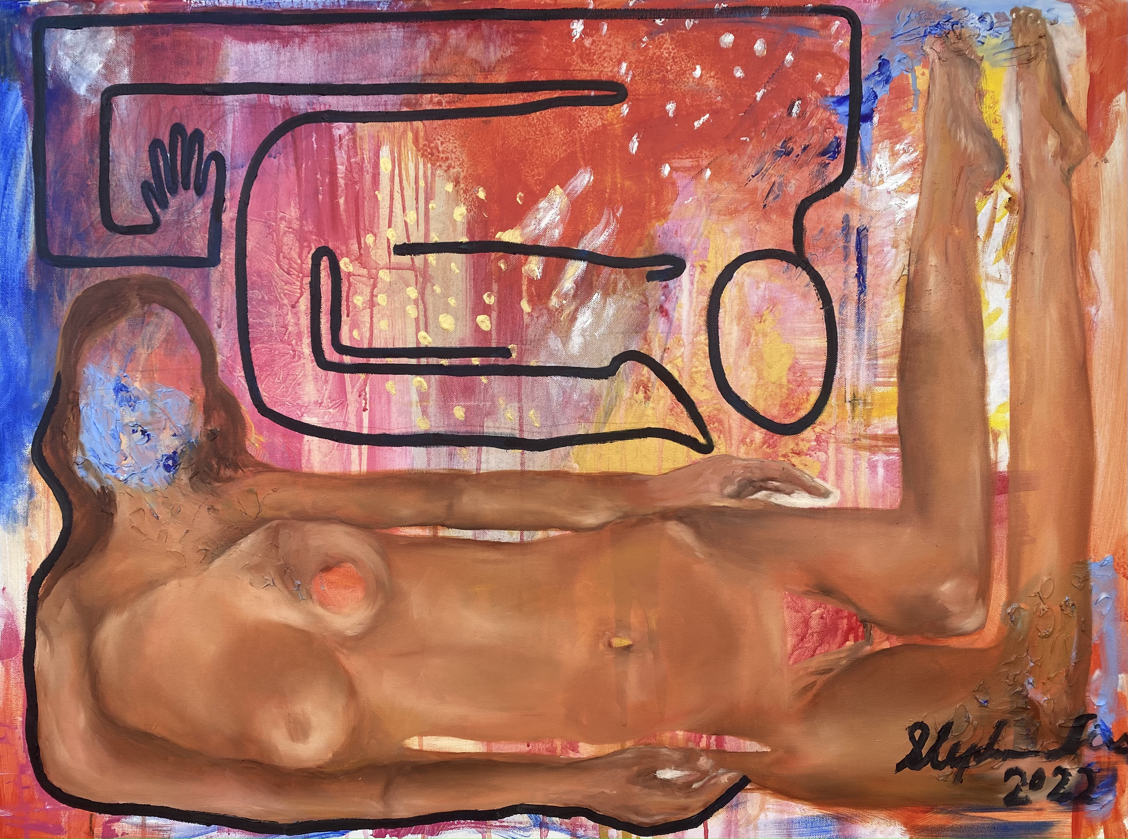 Bathers, 2022, oil and acrylic on canvas, 76 x 101 cm