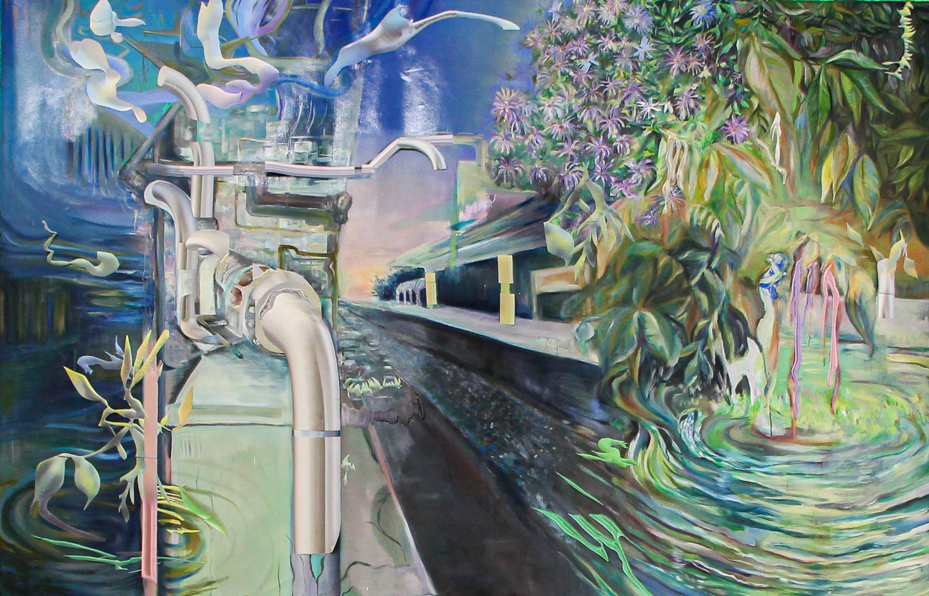 Rer B, huile sur toile, 210 cm x 120 cm