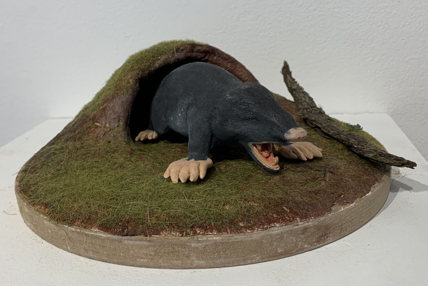 Yellow Footed Mole2022, White Earthenware, Underglaze, 7” x 4” x 2”