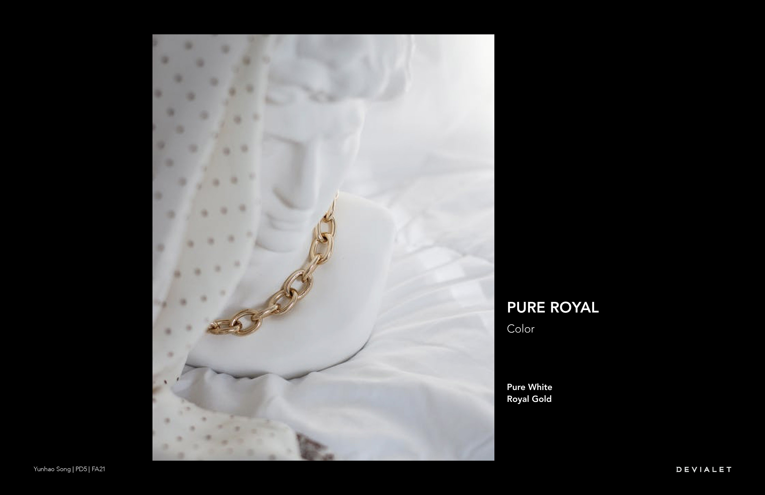 Following the classic Devialet color scheme with white and gold