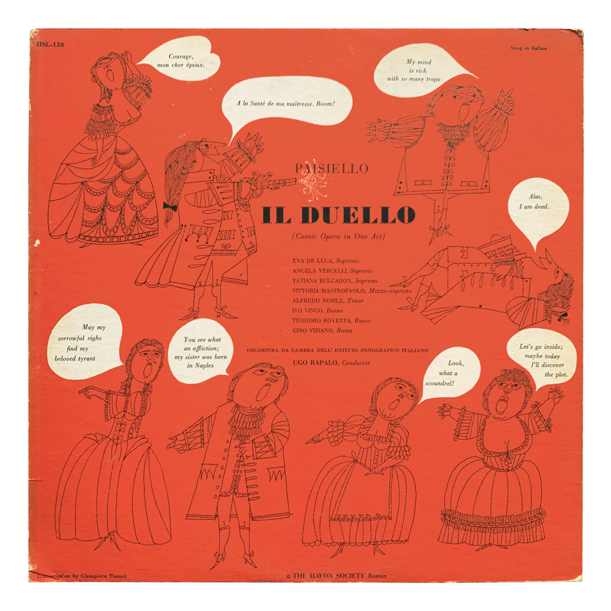 Haydn Society HSL 130 Giovanni Paisiello - Il duello "Orchestra da Camera dell'Istituto Fonografico Italiano" - Ugo Ràpalo Design: Jerome Snyder (credited)