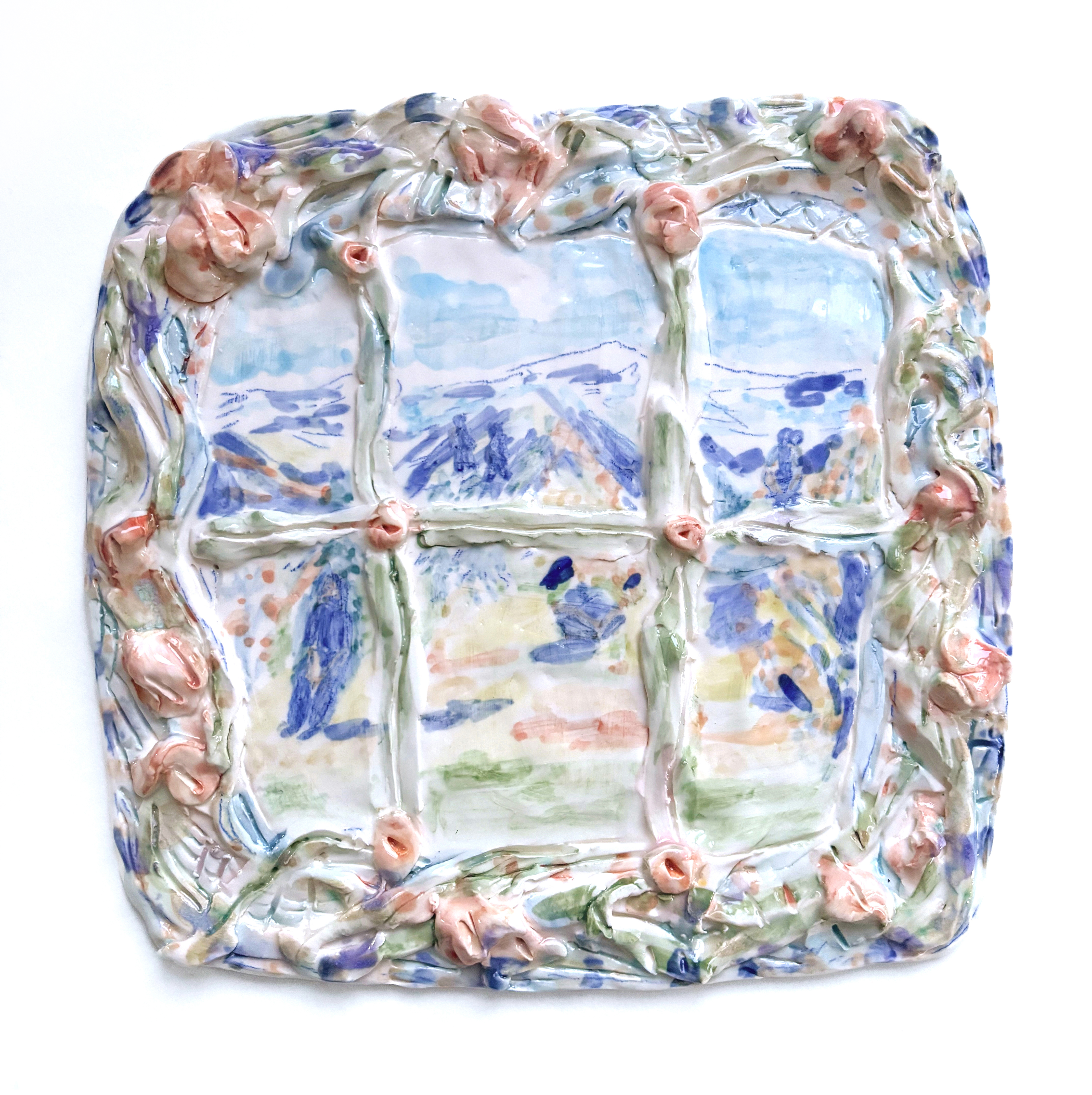 „Looking through the window", H22cm x W22cm, glazed ceramics (porcelain), 2025