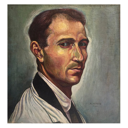 AUTORITRATTO 1924, olio su tela applicata su tavola, cm 34 x 32