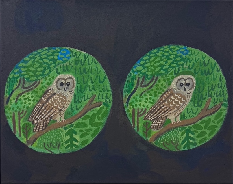 Michael Doyle, 'Barred Owl ( not what I was looking for)', 2025, Acrylic, flash, and latex on canvas, 20 x 16 in.