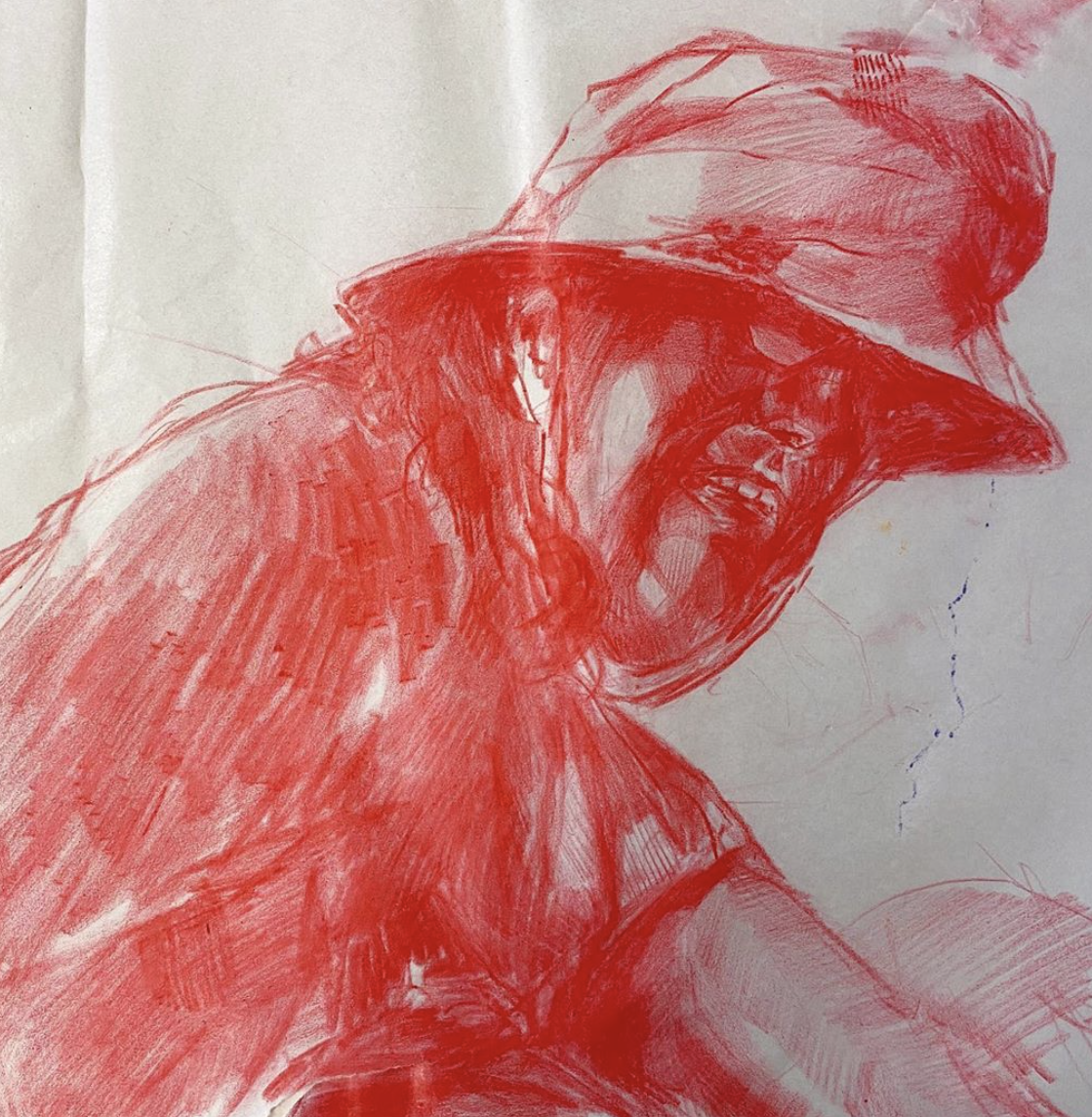 Sun Bather, 2020, crayon on paper, 