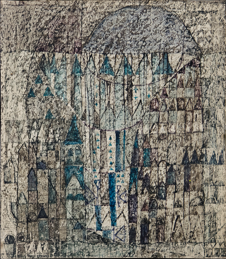 Design for handmade carpet. Gouache, wax. Painting on cardboard. 1960's