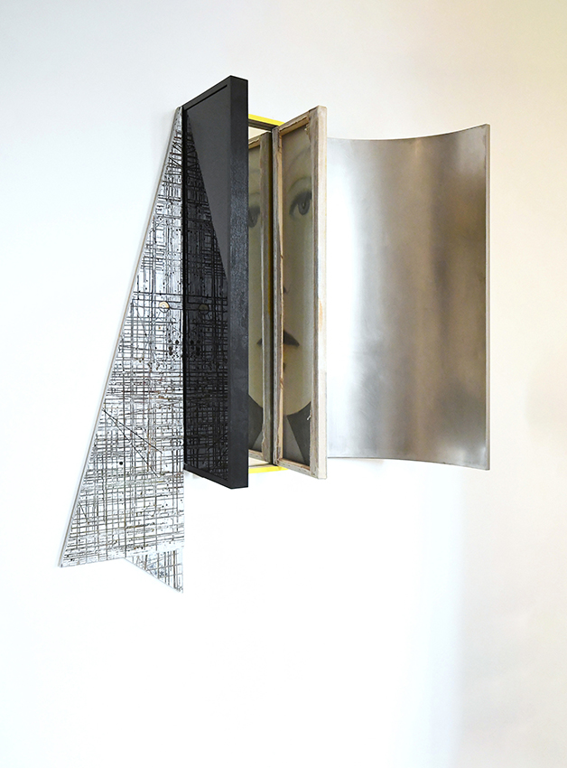 Bending an arm around a certain impapable rest, 2020, 140 x 112 x 40, ink, acrylic, frame, aluminium, canvas, mirror