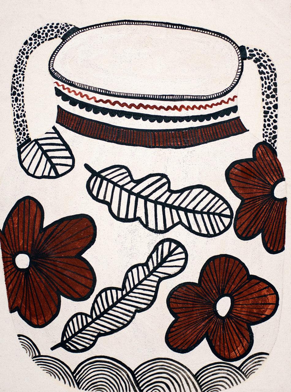 "Artifact 1", clay slip and vinyl paint on raw canvas, 18"x 32". 2018