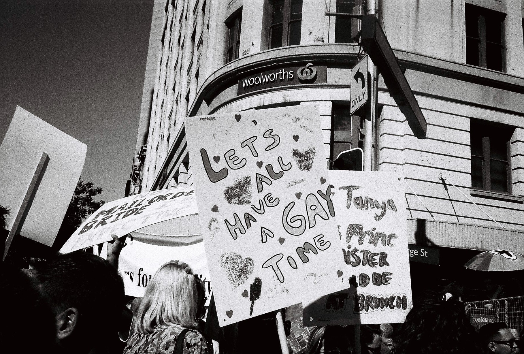 Protests of support for Equal Marriage in Australia taken on a Mamiya U Silver Sekor 35mm.