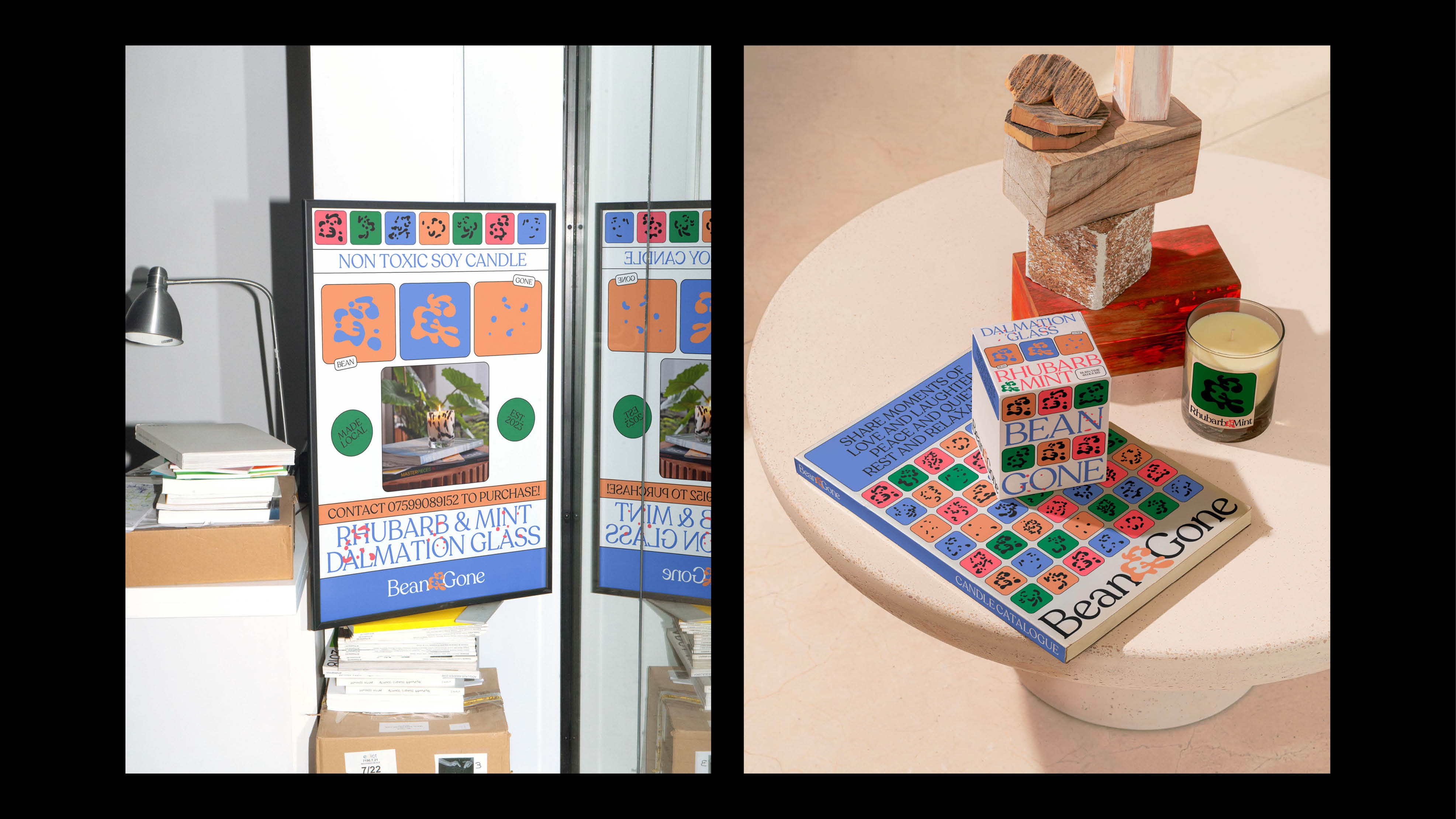 8/40: Brand and packaging design for Bean & Gone, a climate conscious candle company, 2023.