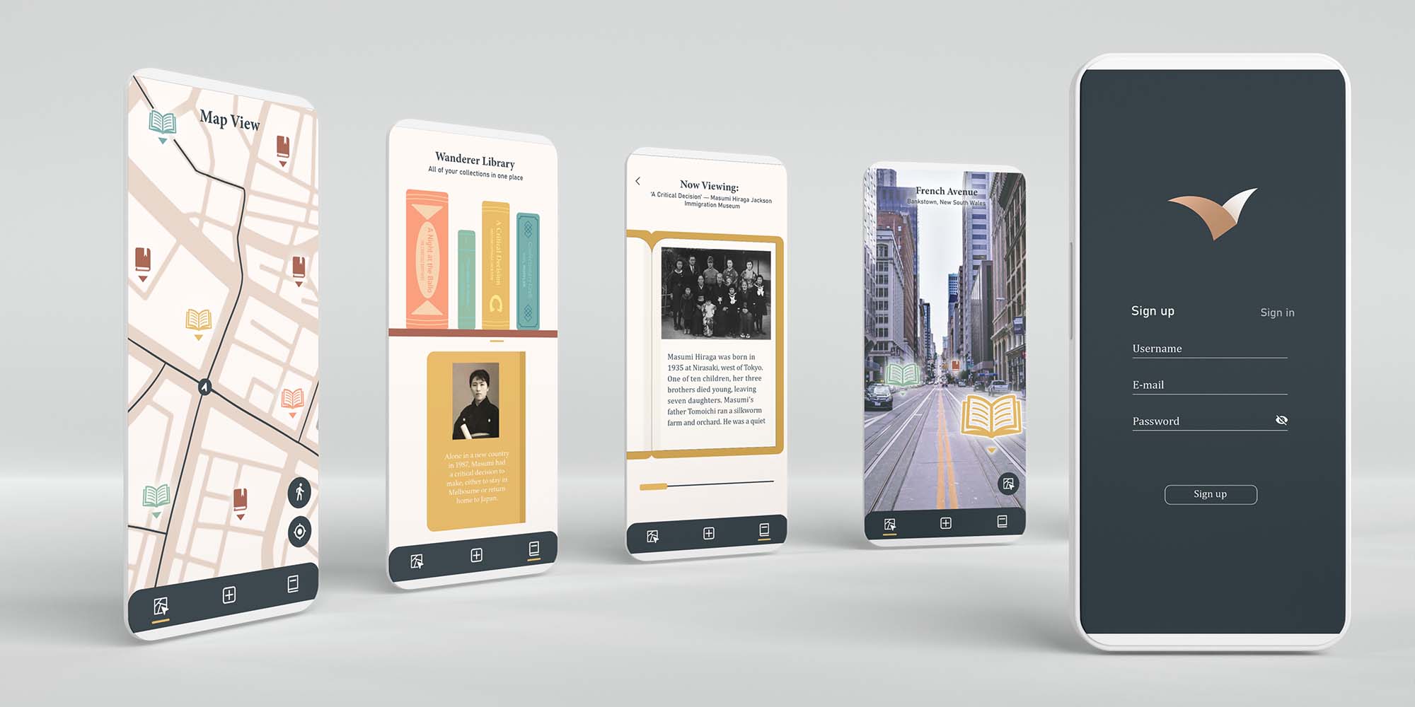 Wanderer is an app that is designed to make hidden immigrant stories around the city visible. It encourages conversations between users and people who have travelled far from home, and acts as a platform to allow the sharing of immigration stories.