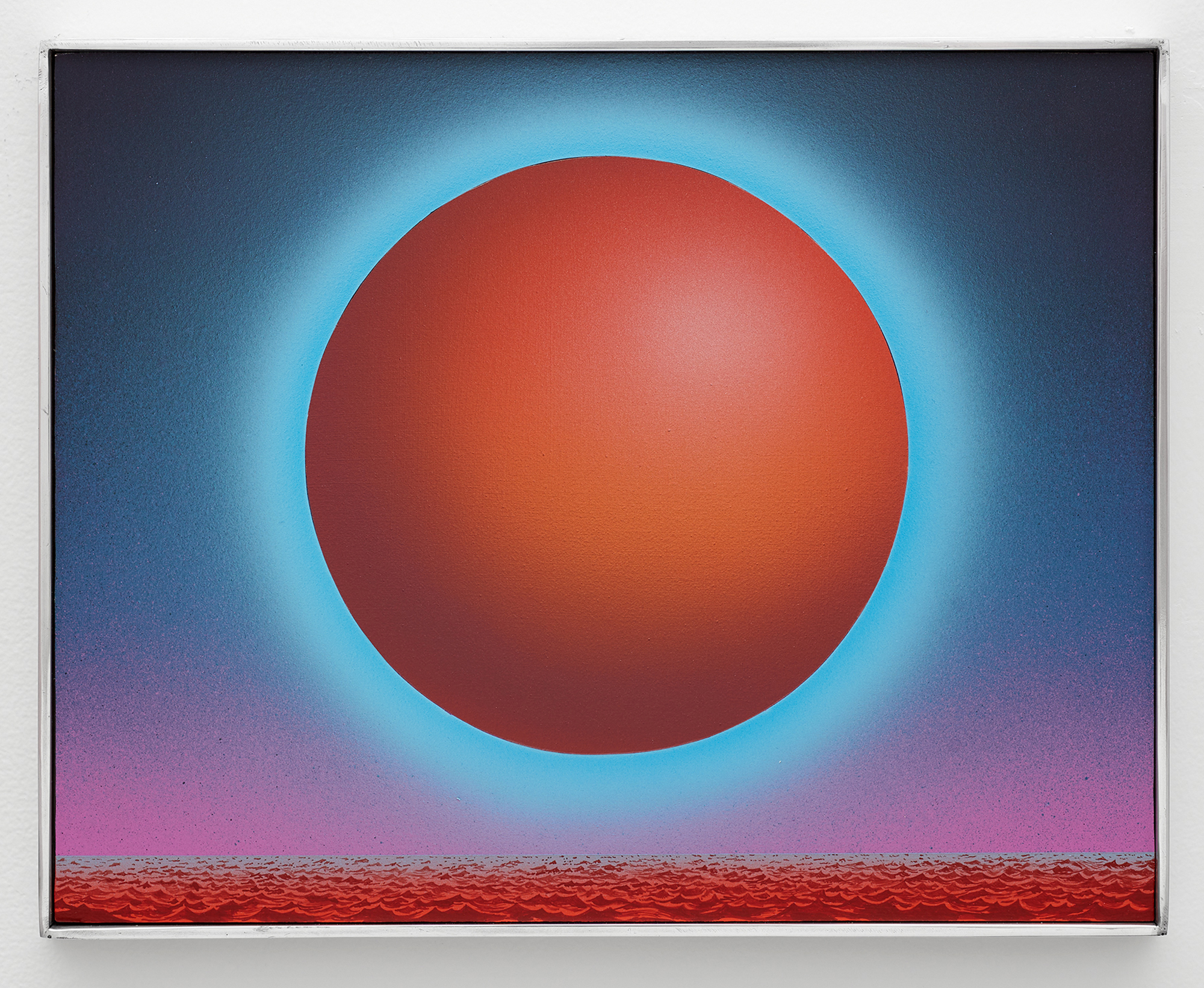Magnet II, 2022Acrylic on plywood, polished aluminum artist's frame, 14&rdquo; ︎ 11&rdquo;