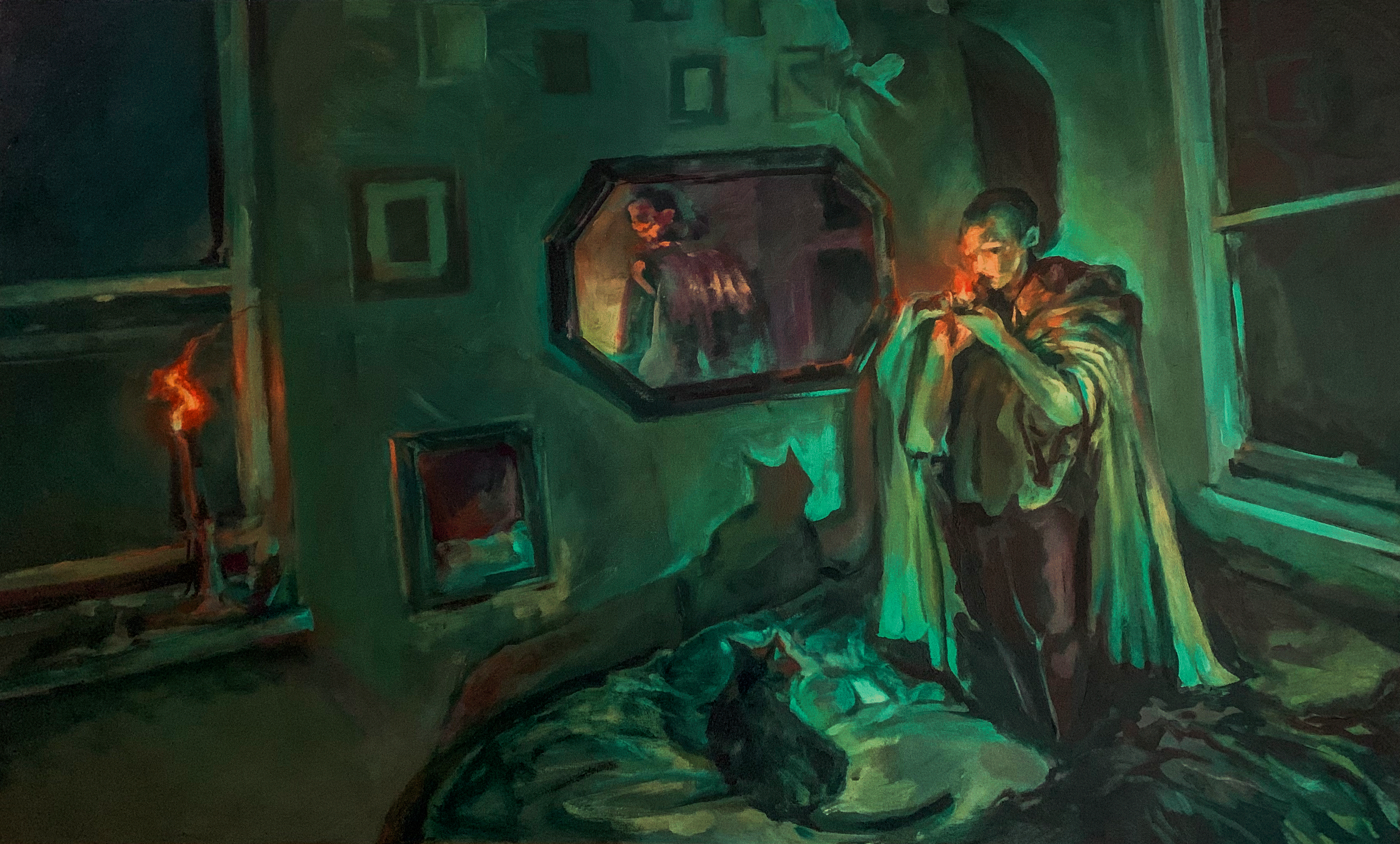 Completed during quarantine due to the COVID-19 pandemic. The work addresses my experiences with the queer interior, the unseen life lived among queer folks. 