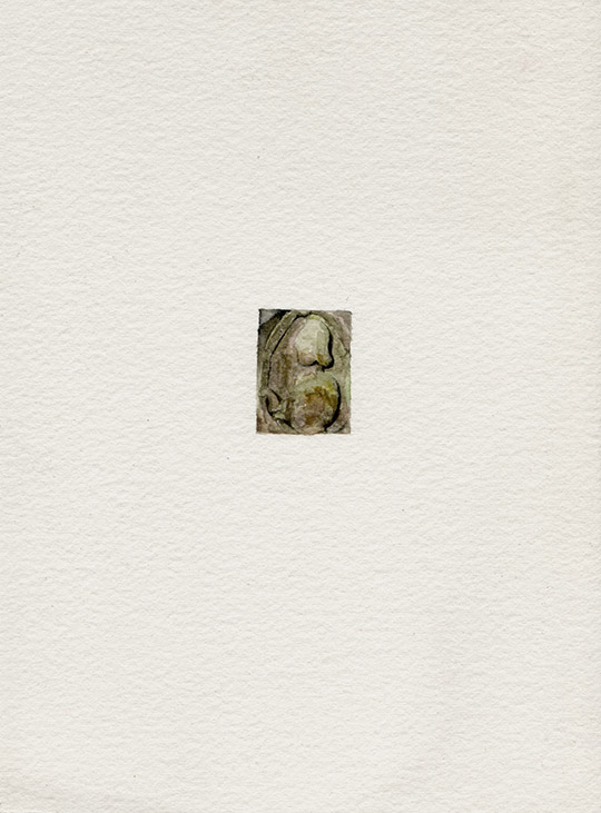 Head, watercolour, steel,glass - image is approx 2cm high