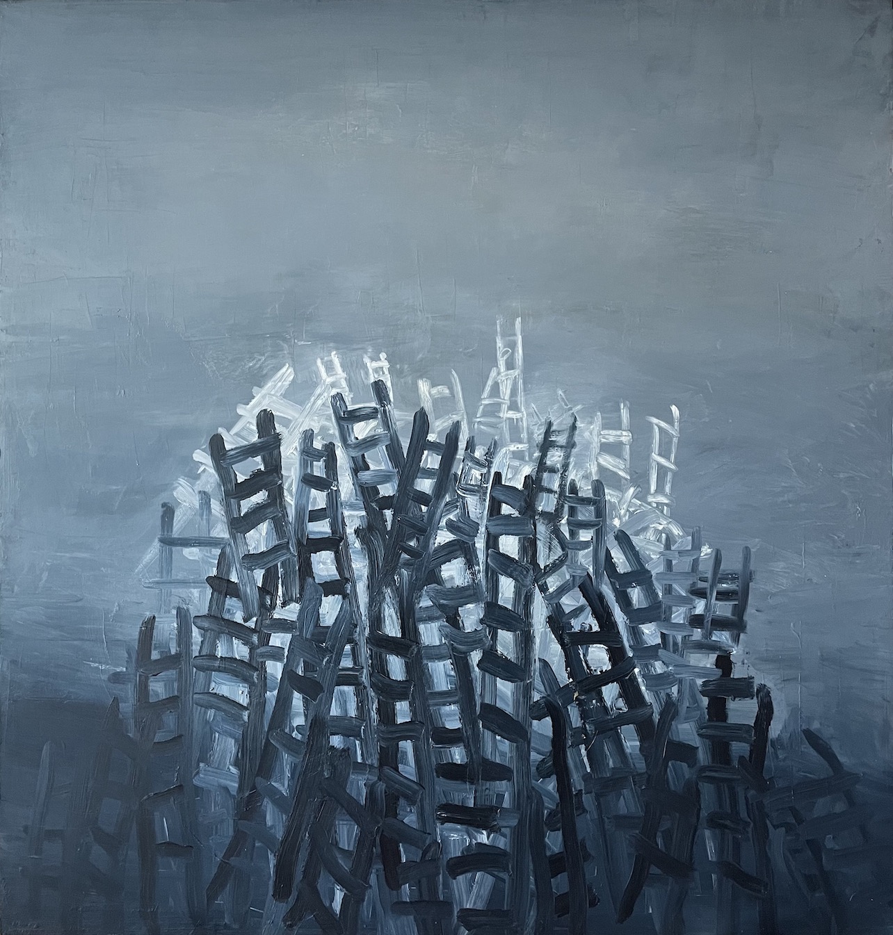 Ladders, 2022, Oil on panel, 40 x 38 in.