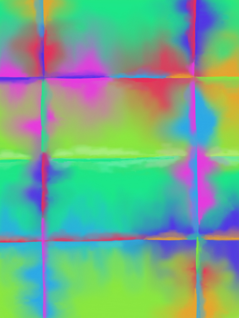 1. Seven colour gradations, rectangular grid, horizontal and vertical stroking combined.