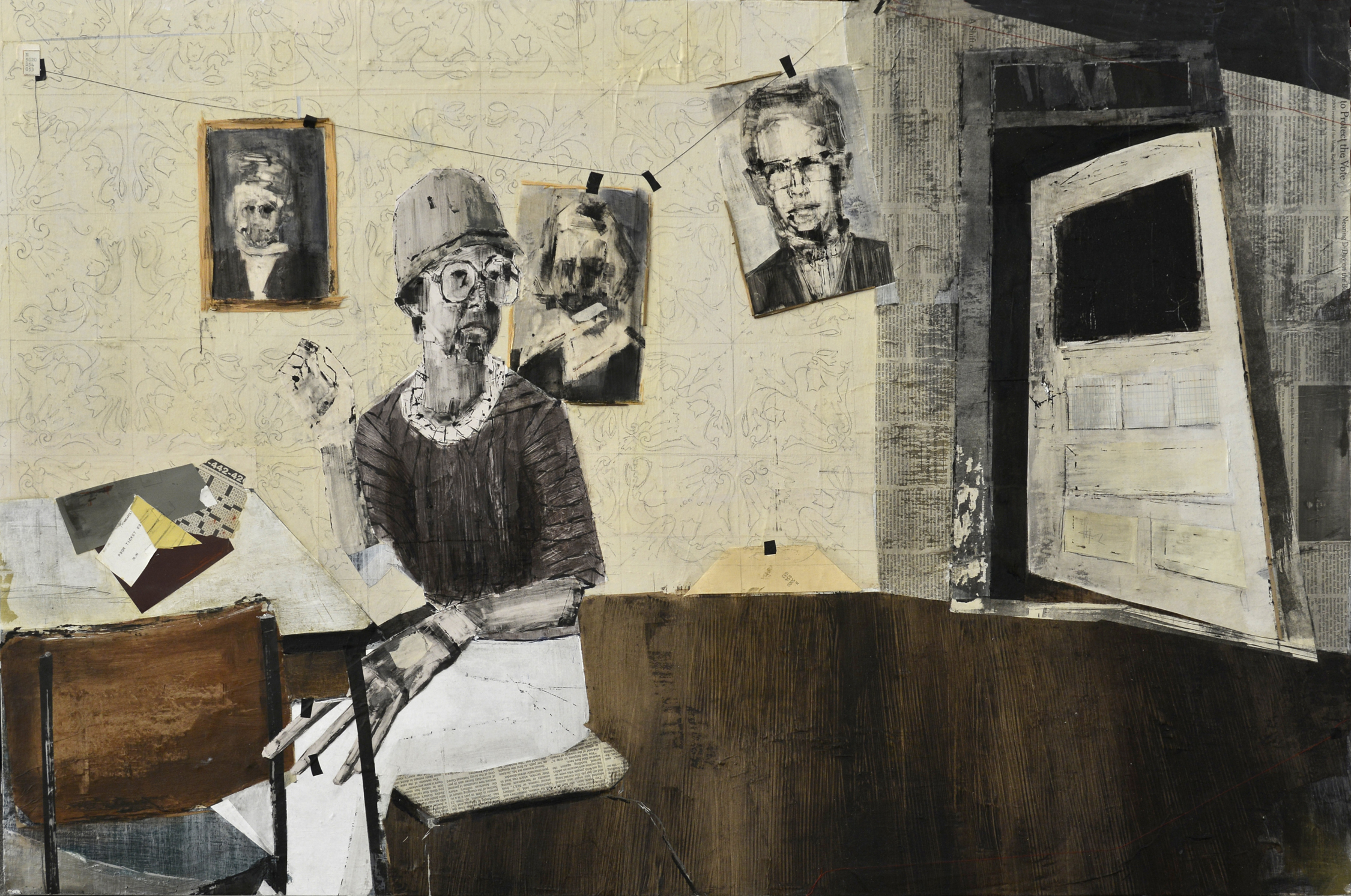 collaged paper and oil on panel, 2012