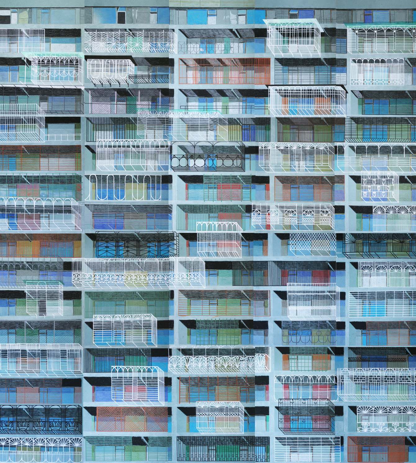 Sammlung 3,  Polychromos and markers on paper, 170 x 150 cm, 2020