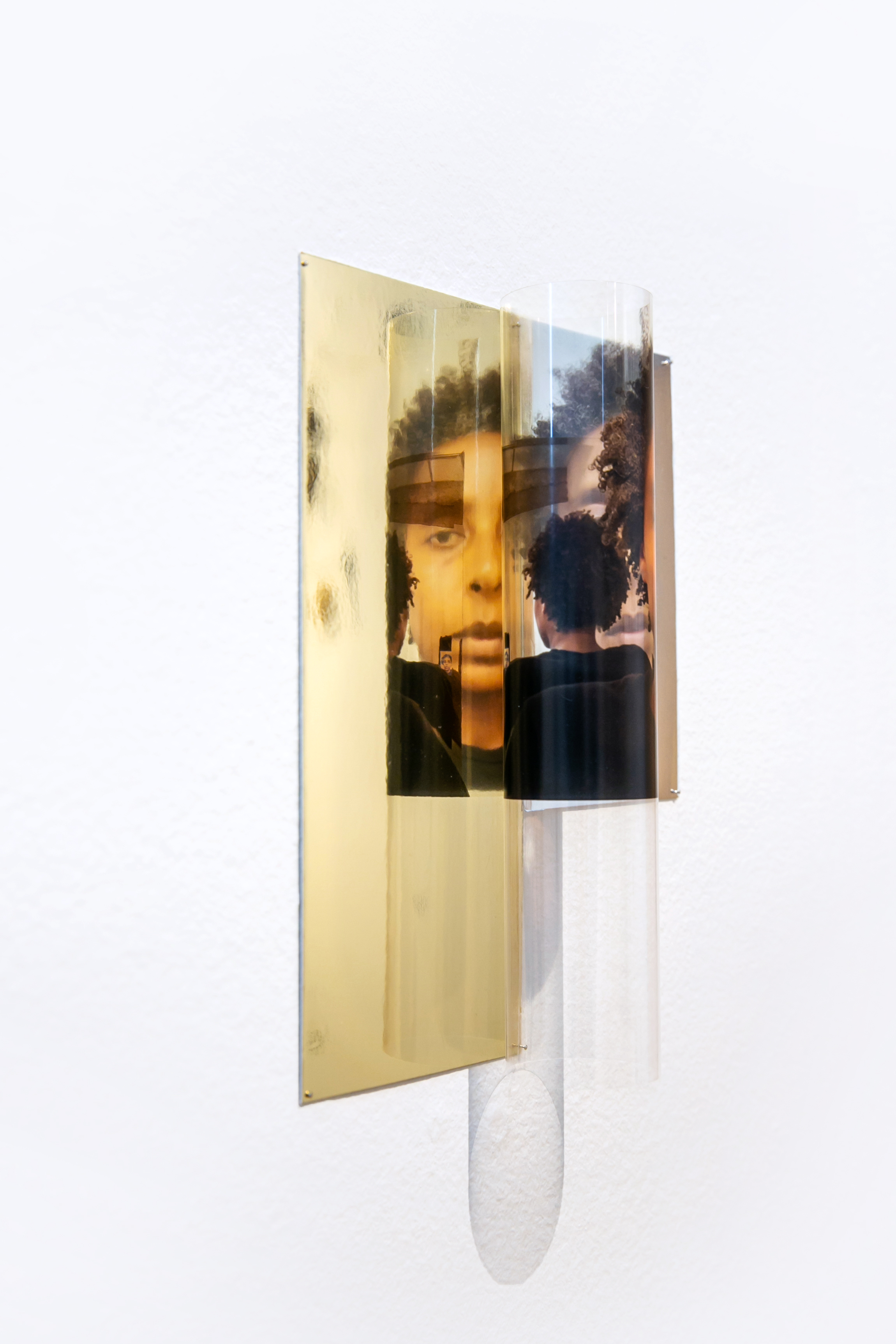 selfing-studies 01 (____) archival-print on clear film, reflective cardboard, dressmaker- pins 2019 16.5 x 23 in. Photo credit: Jeanette Nevarez