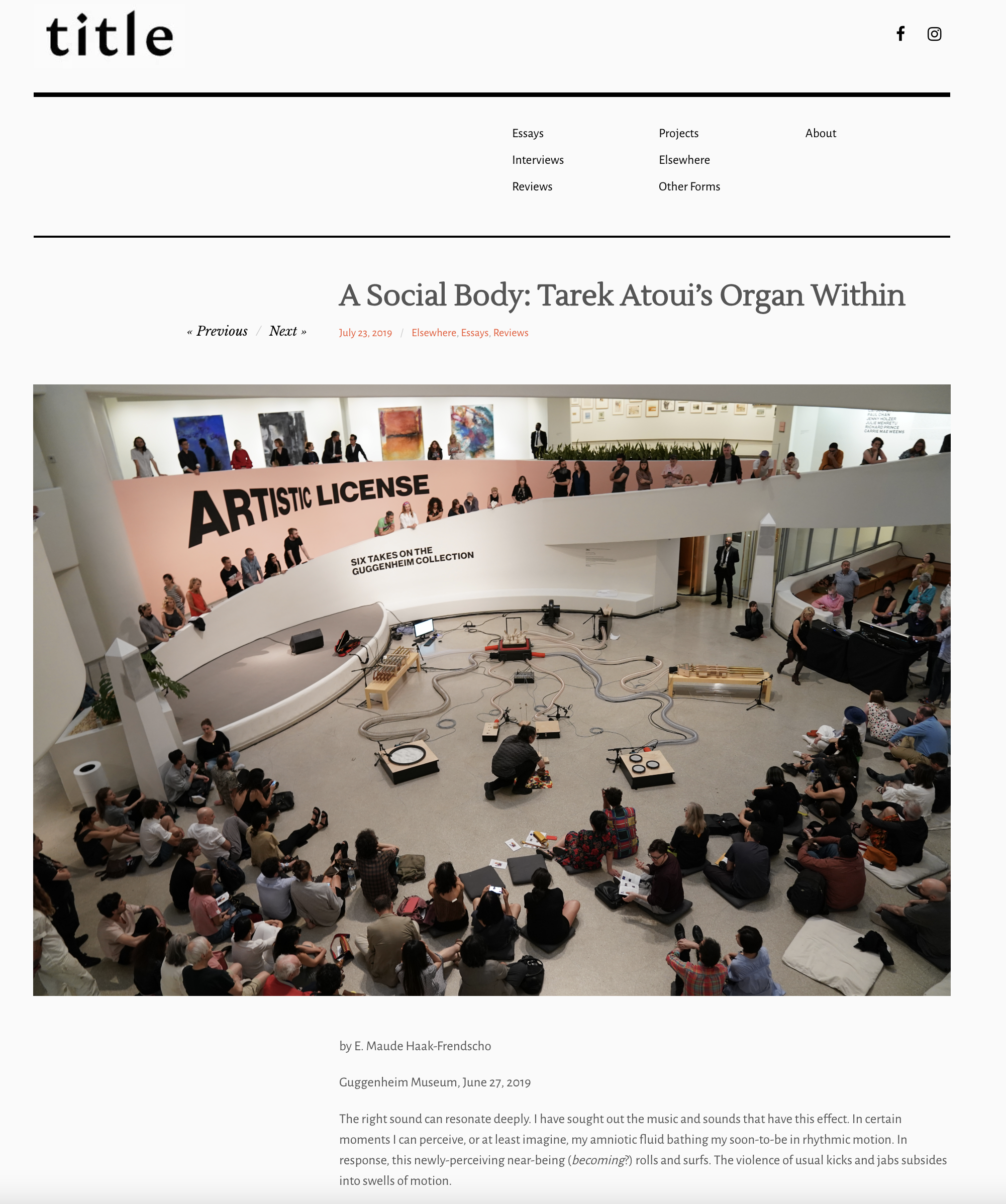 Review: A Social Body: Tarek Atoui’s Organ Within, July 23, 2019