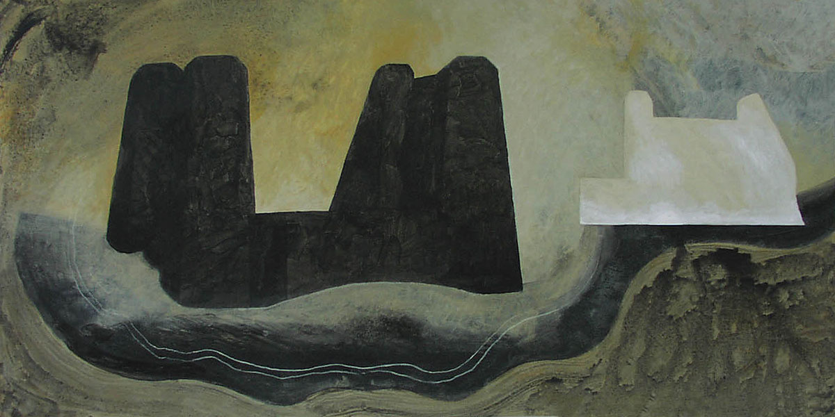 Construcciones, acrílico sobre lienzo, 97 x 195 cm, 2002
