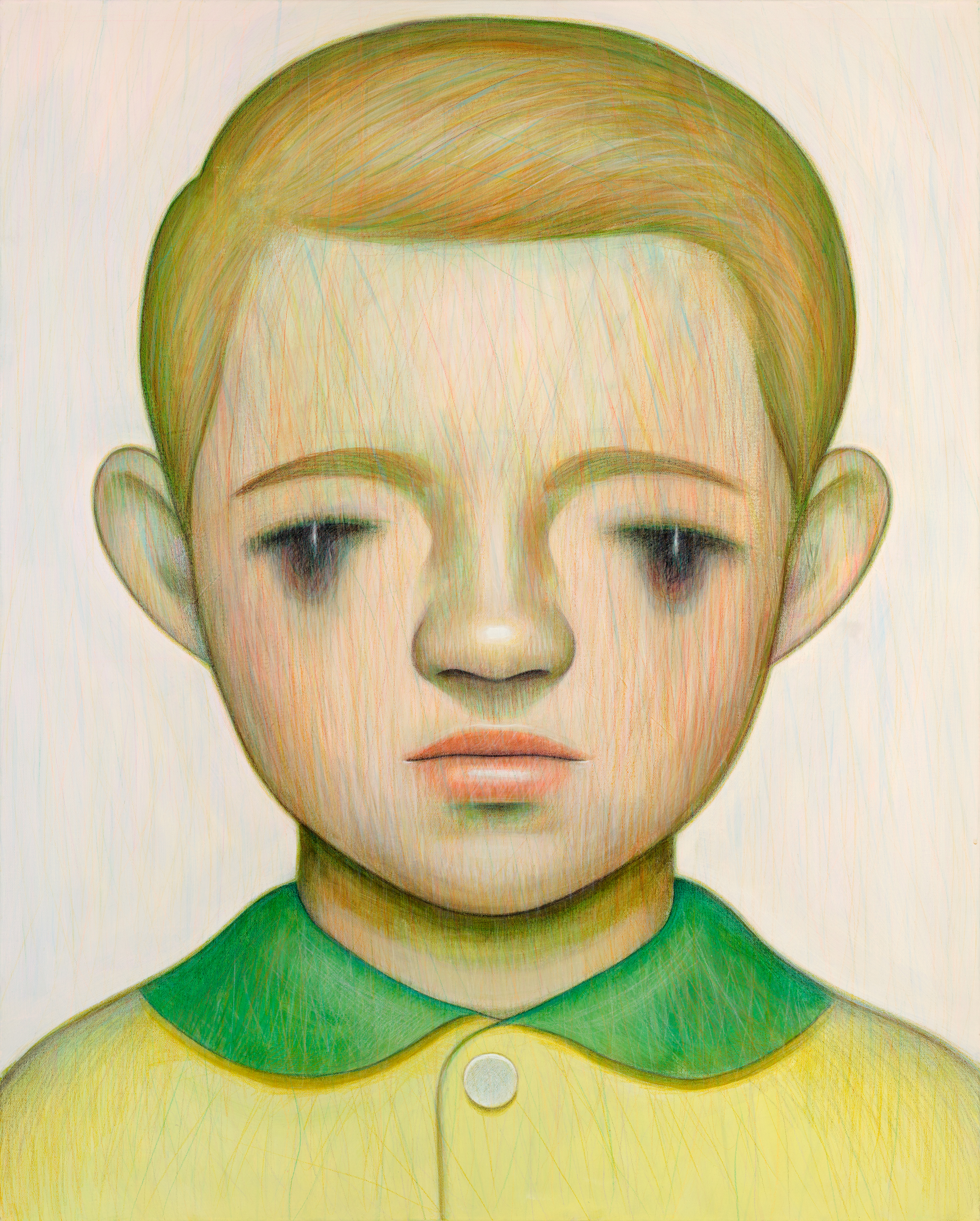 Green Collar2014, 캔버스에 아크릴, 색연필, 99.5 x 80cm2014, acrylic and colored pencil on canvas,  99.5 x 80cm