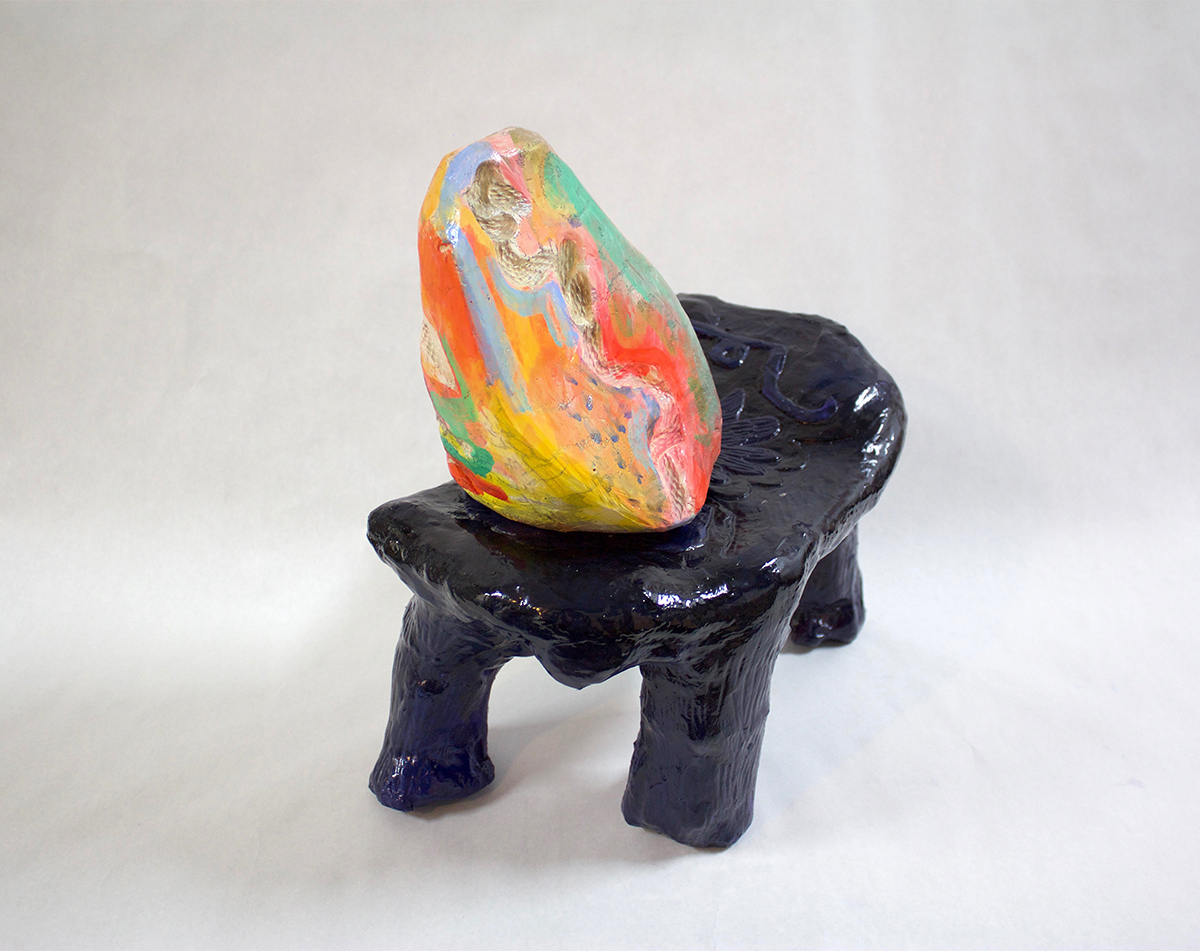 standing stone, 2019. Plaster, unfired clay, watercolor, polyurethane, and enamel. 10” x 15” x 18”
