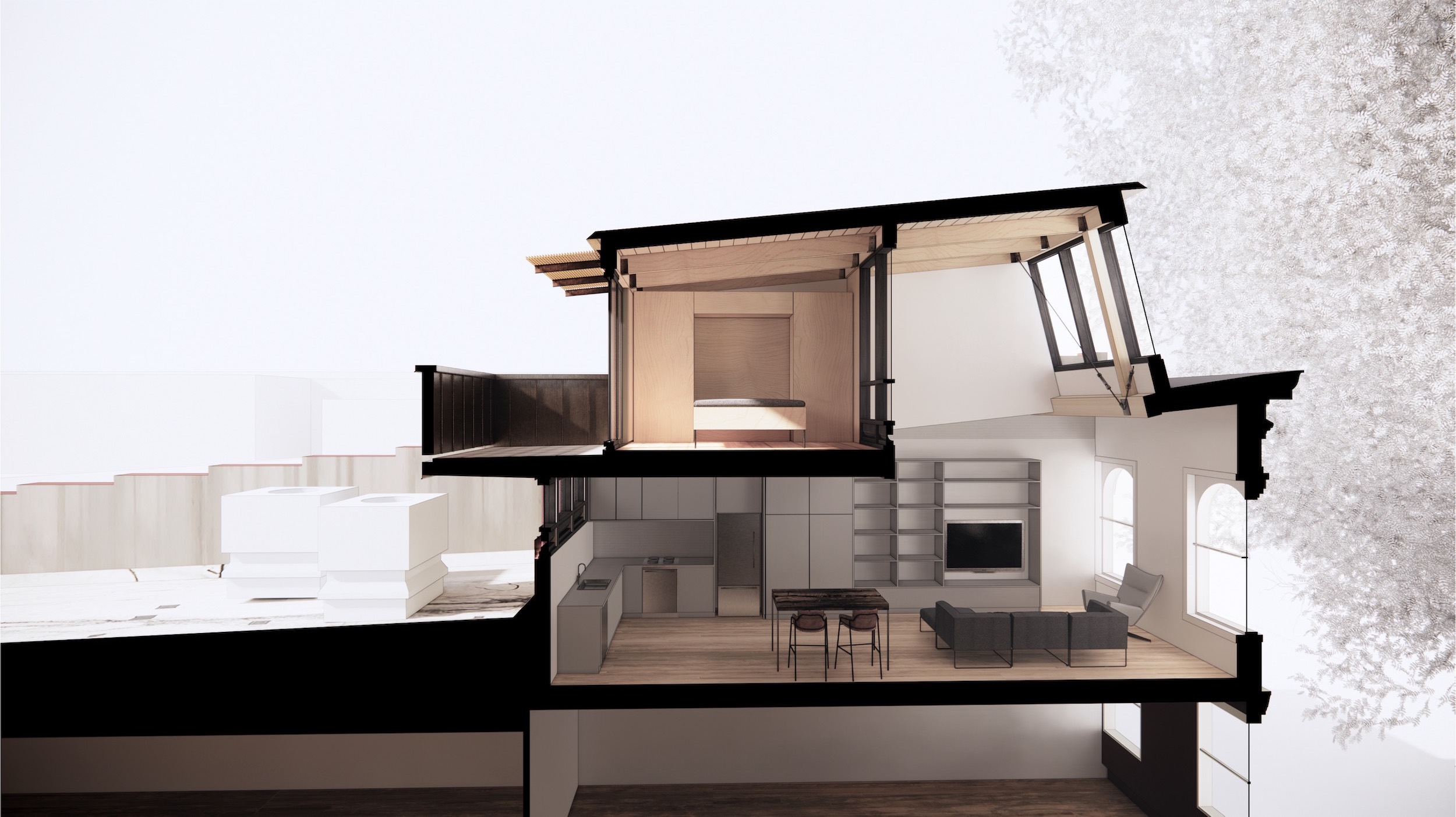 Section Perspective Design | Charlottesville Loft Apartment | PARABOLA Architecture